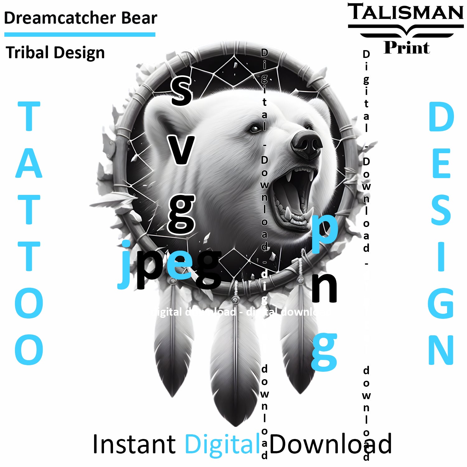 Dreamcatcher Bear - Digital Art | PNG, JPEG & SVG | Instant Download for Apparel, Décor and Wall Art