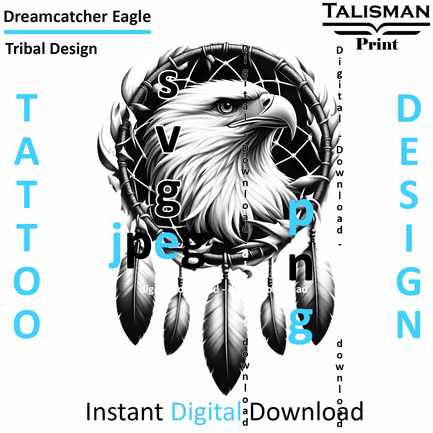 Dreamcatcher Eagle - Digital Art | PNG, JPEG & SVG | Instant Download for Apparel, Décor and Wall Art