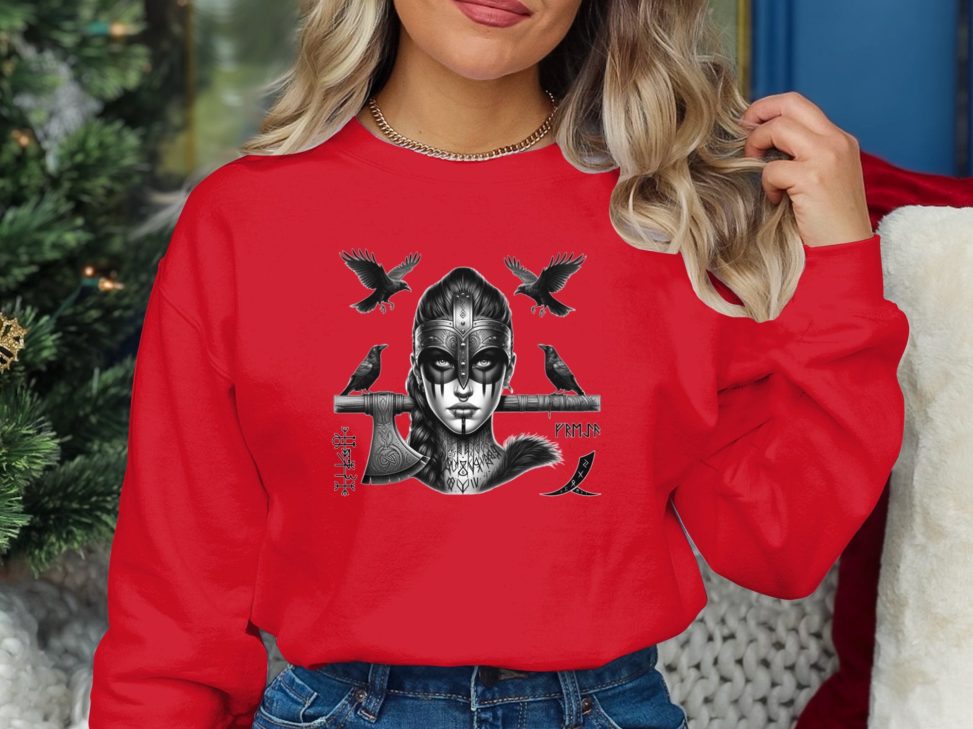 Viking Shield Maiden - Coloured Gildan Sweatshirt Realistic Norse Talisman Men Women Unisex Valhalla Tee Graphic Design