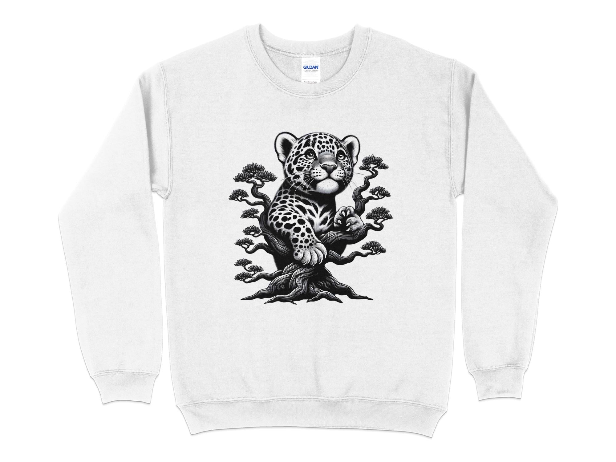 Leopard Bonsai - Coloured Gildan Sweatshirt Realistic Animal Talisman Unisex Cute Tee Graphic Design