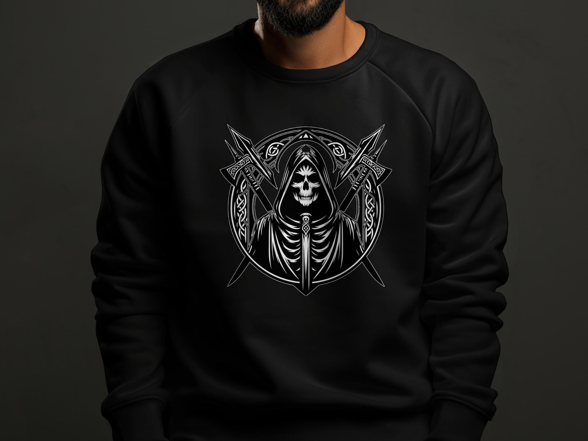 Grim Reaper - Black White Gildan Sweatshirt Commemorative Talisman Unisex Tee Graphic Design