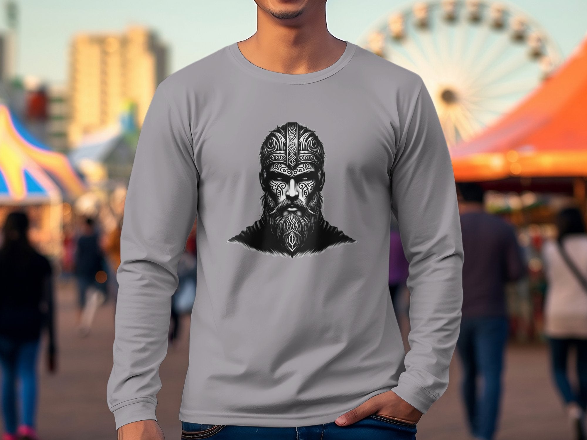 Viking Unyielding - Coloured Gildan Long Sleeve Realistic Norse Talisman Men Women Unisex Valhalla Tee Graphic Design