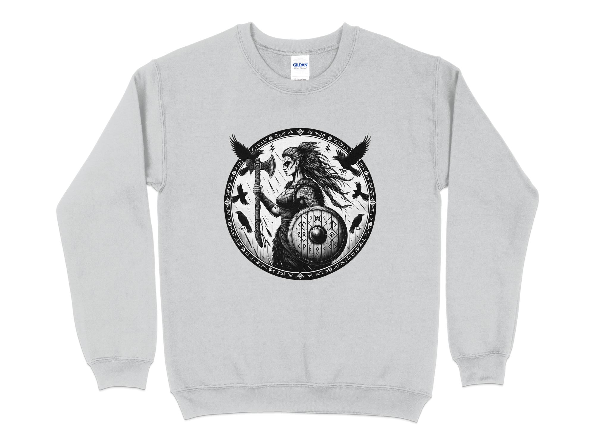 Viking Shield Maiden - Coloured Gildan Sweatshirt Realistic Norse Talisman Men Women Unisex Valhalla Tee Graphic Design