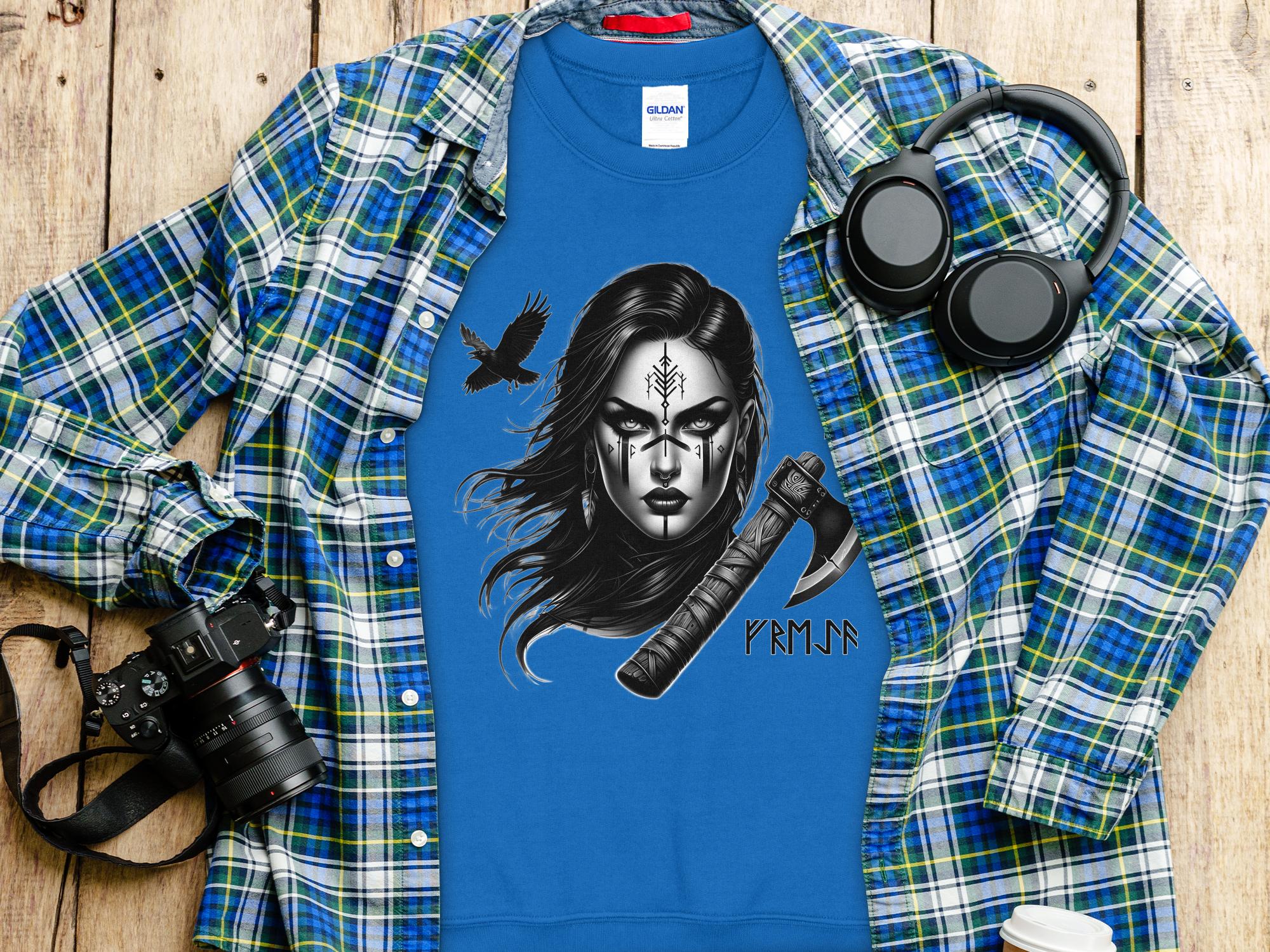 Viking Shield Maiden - Coloured Gildan Sweatshirt Realistic Norse Talisman Men Women Unisex Valhalla Tee Graphic Design