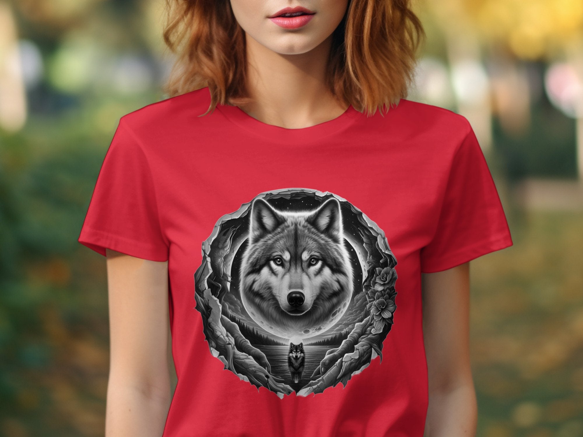 Moon Wolf - Coloured Gildan T-Shirt Realistic Animal Talisman Unisex Mythology Tee Graphic Design