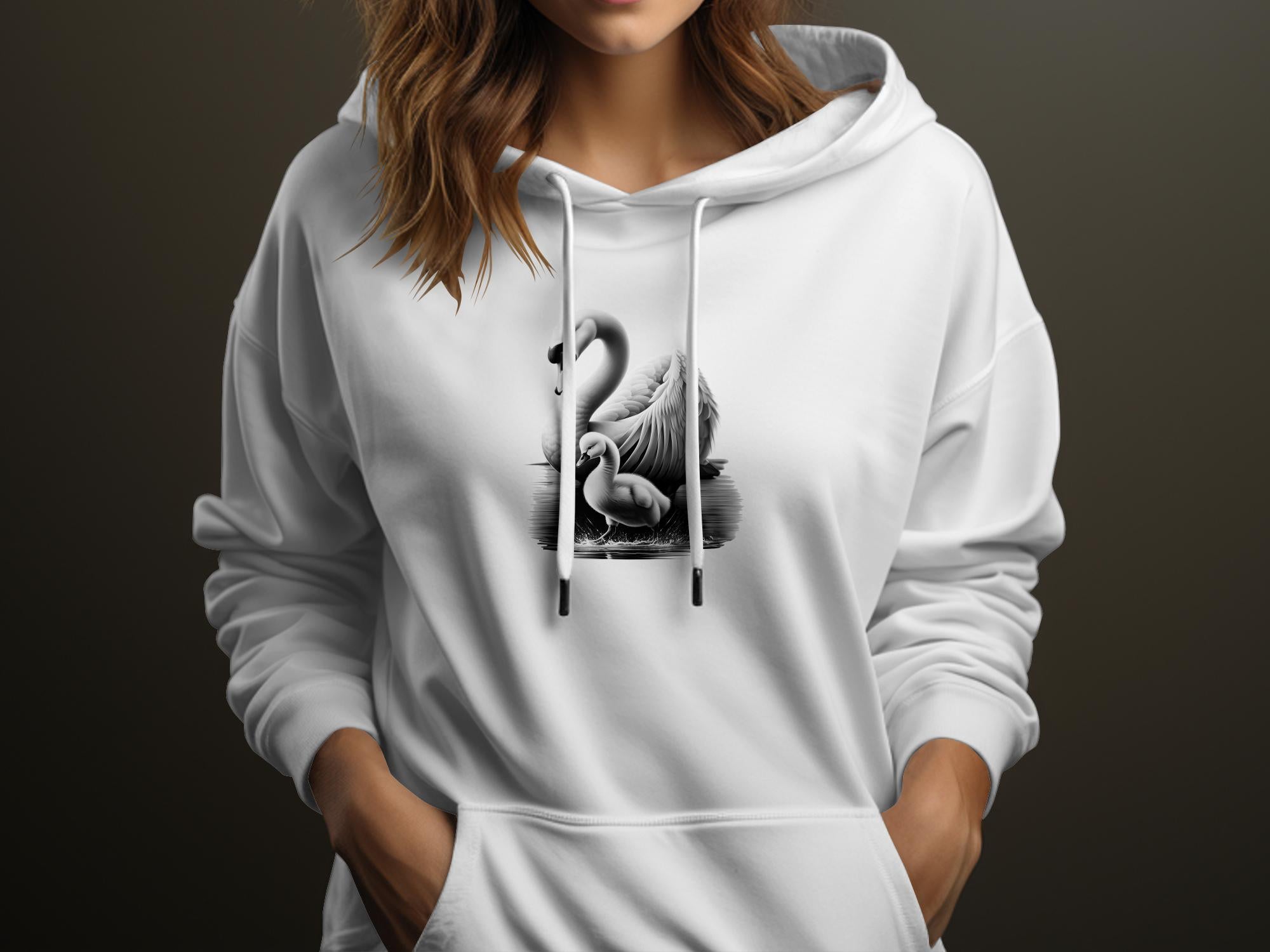 Swan & Cygnet- Black White Gildan Hoodie Realistic Family Talisman Unisex Tee Graphic Design