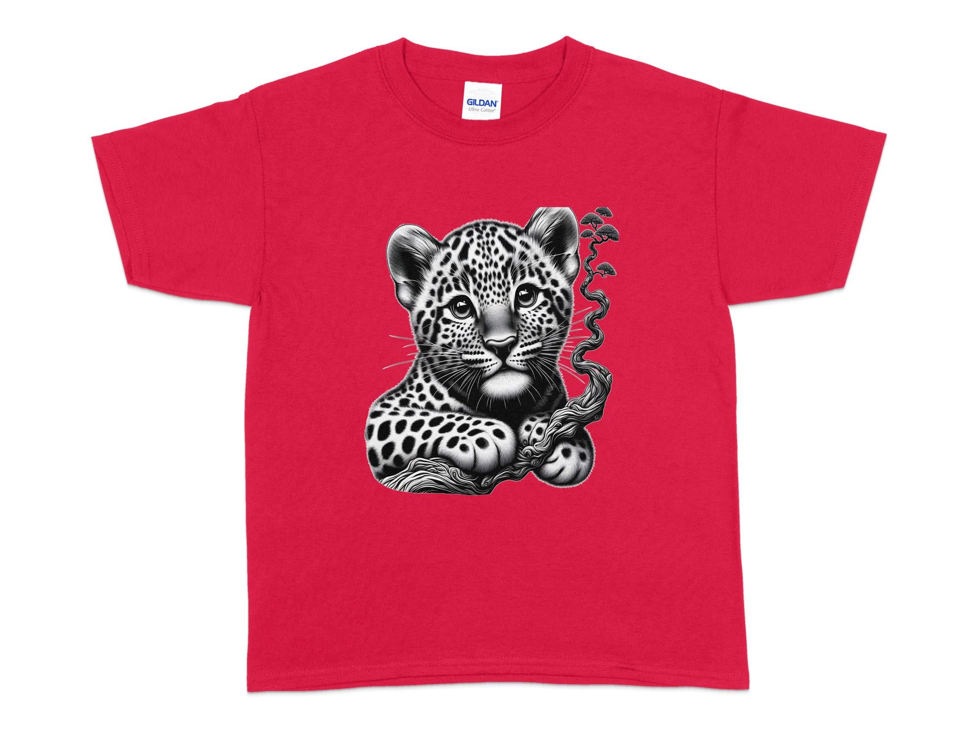 Leopard Bonsai - Coloured Gildan Kids T-Shirt Realistic Animal Talisman Unisex Cute Tee Graphic Design