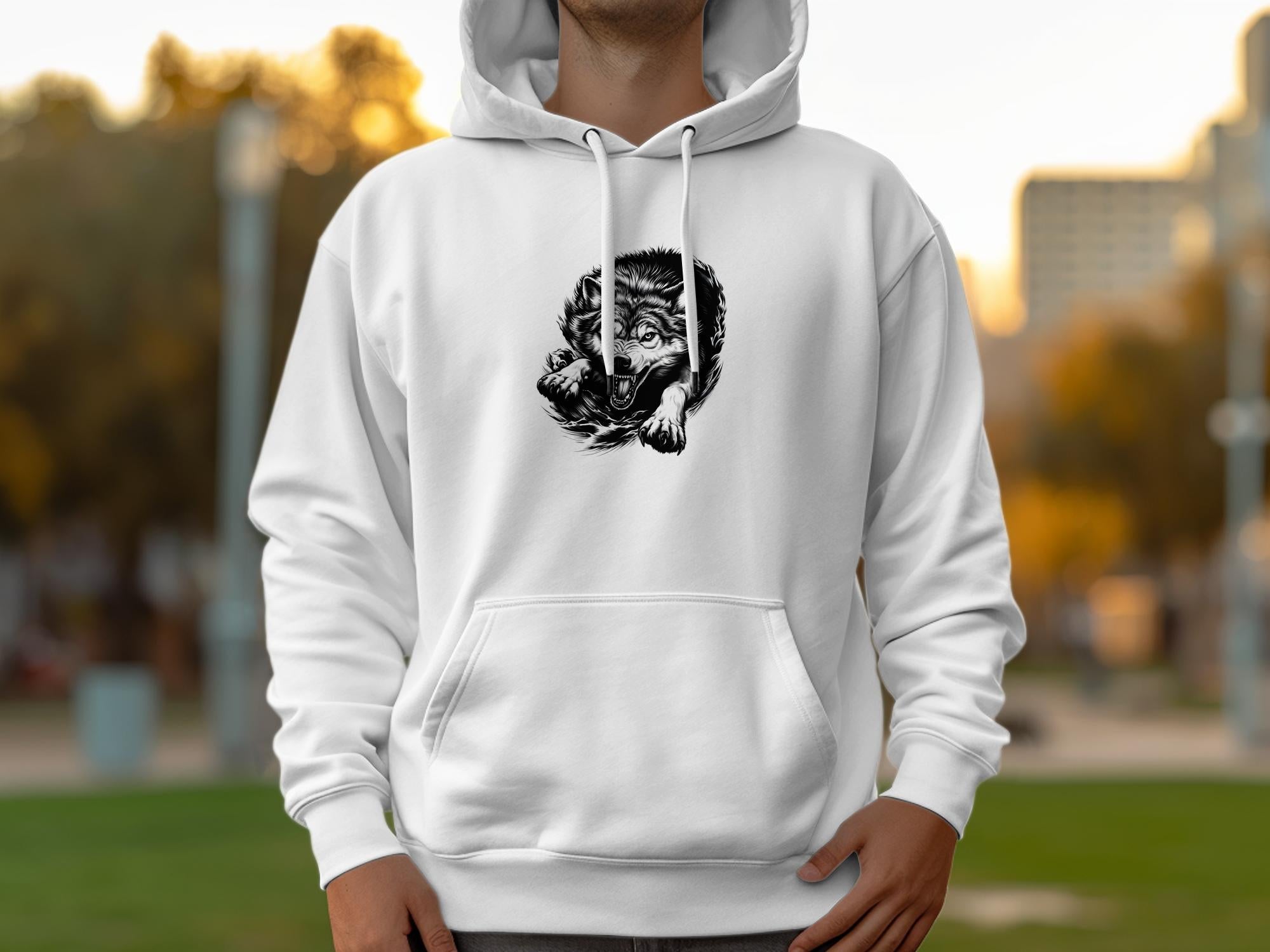 Wolf Tribal - Black White Gildan Hoodie Realistic Animal Talisman Unisex Tee Graphic Design