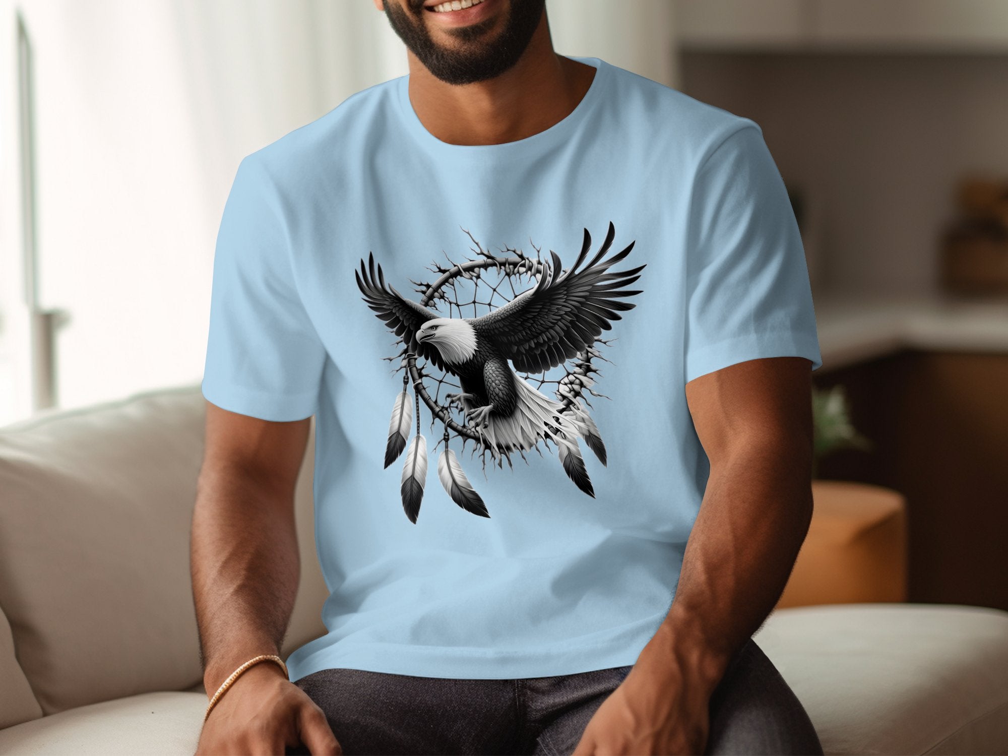 Dreamcatcher Eagle - Coloured Gildan T-Shirt Realistic Native American Talisman Unisex Mythology Tee Graphic Design