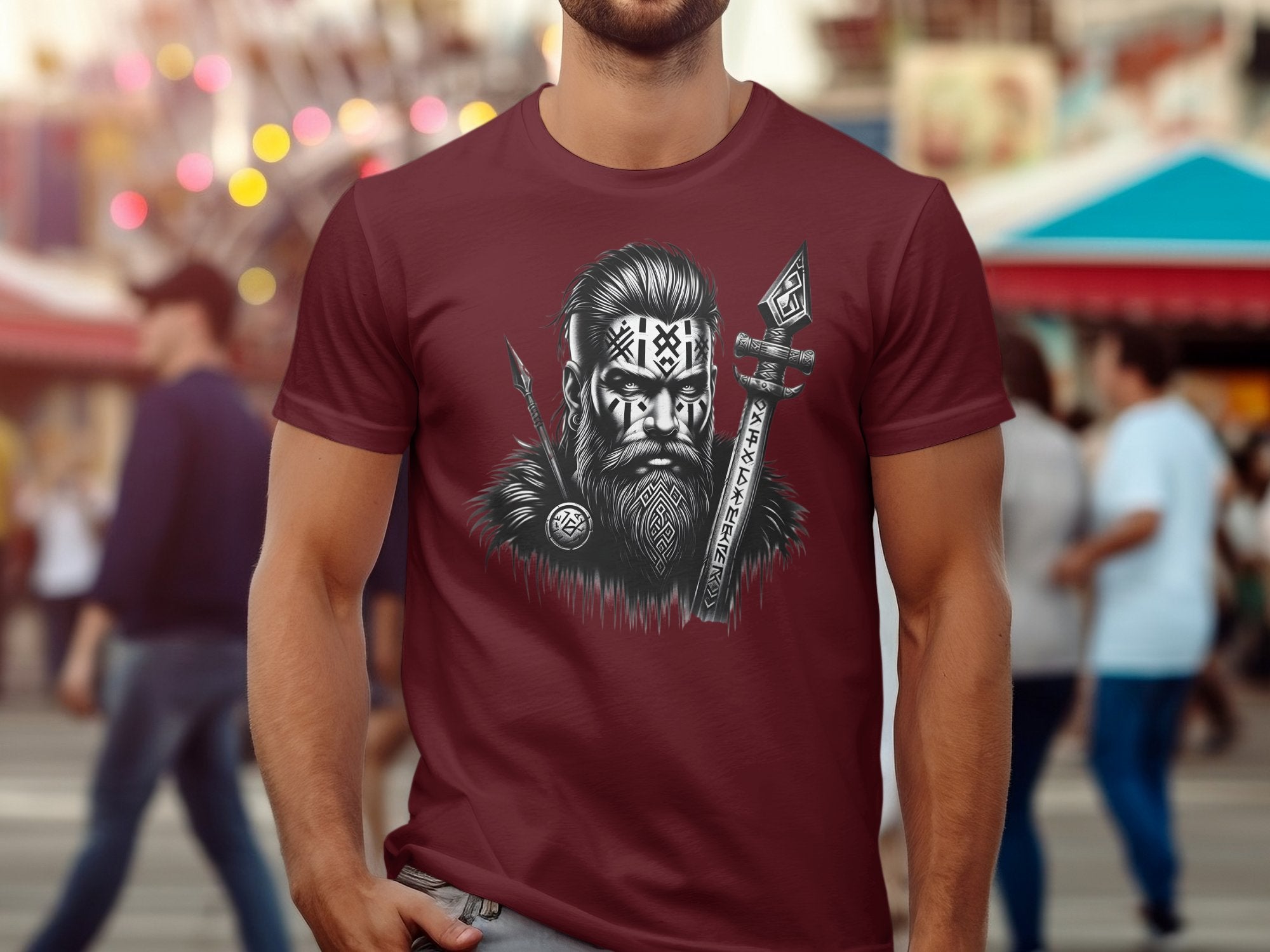 Viking Stoic - Coloured Gildan T Shirt Realistic Norse Talisman Men Women Unisex Valhalla Tee Graphic Design