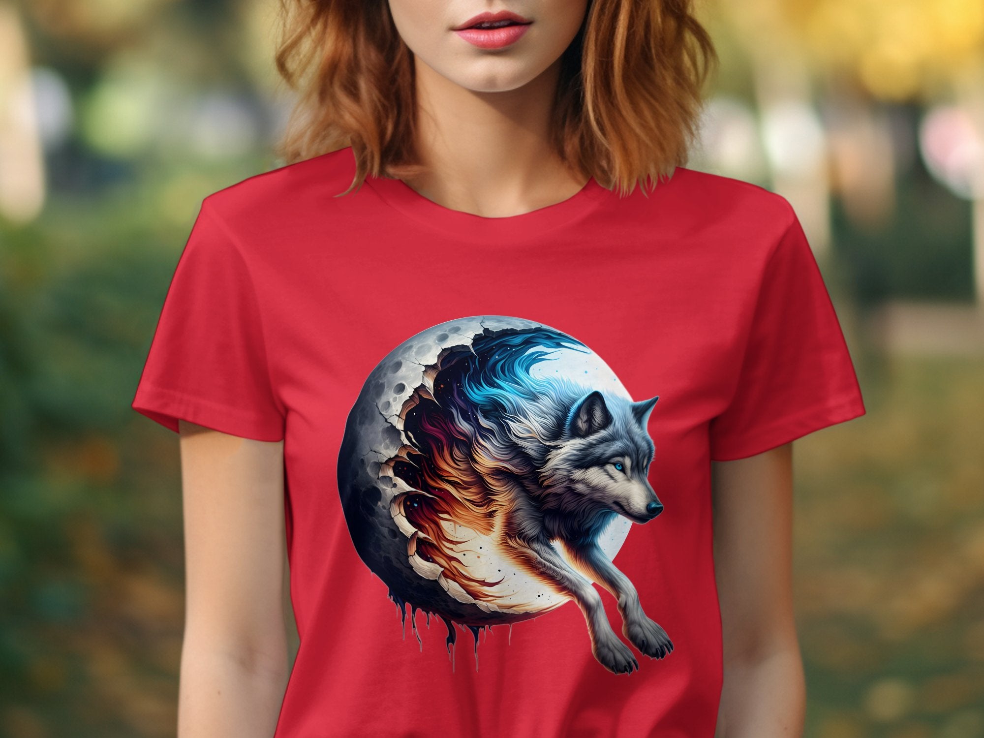 Moon Wolf - T-Shirt Realistic Full Colour Animal Talisman Unisex Mythology Tee Gildan Graphic Design