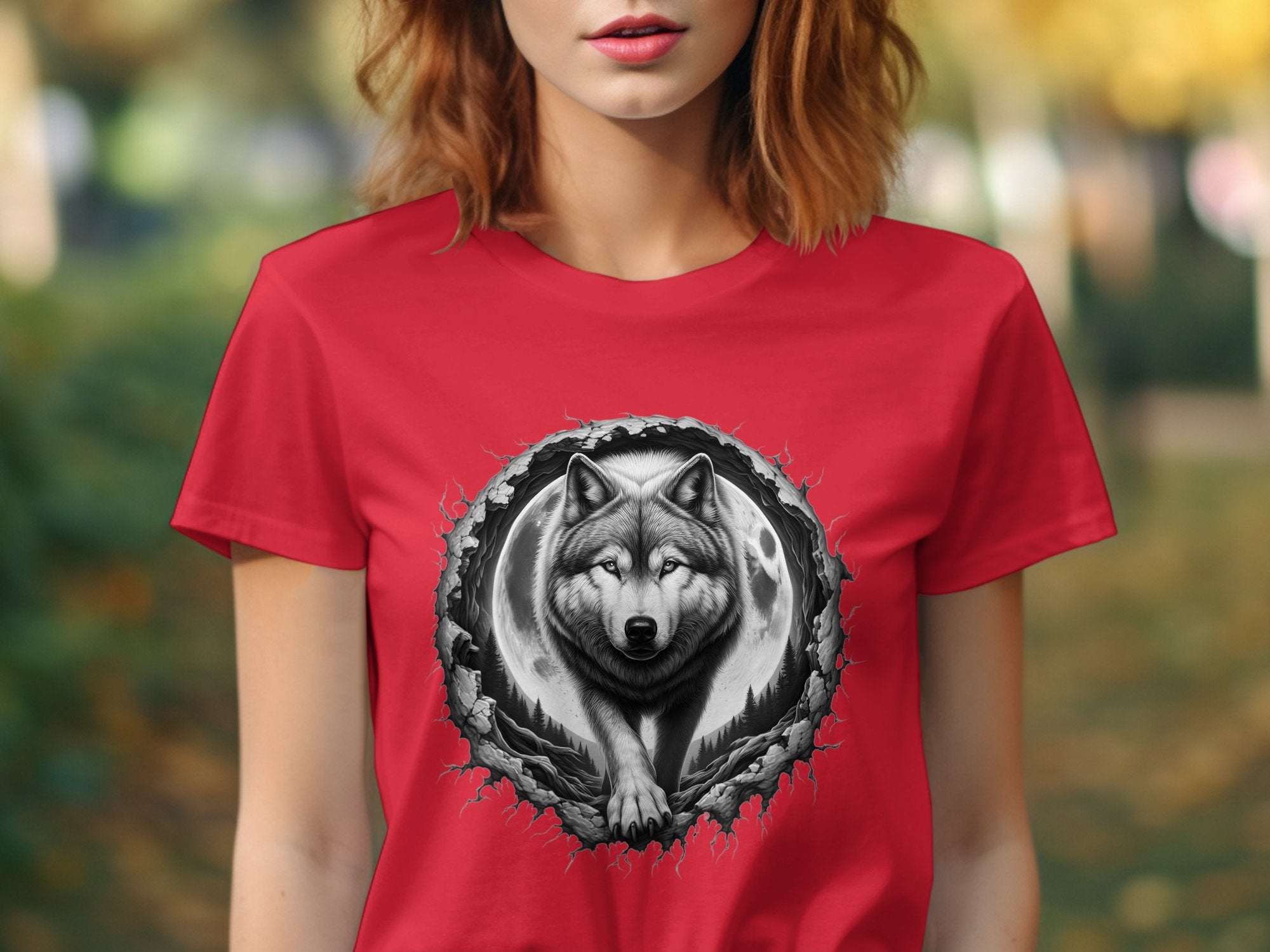 Moon Wolf - Coloured Gildan T-Shirt Realistic Animal Talisman Unisex Mythology Tee Graphic Design