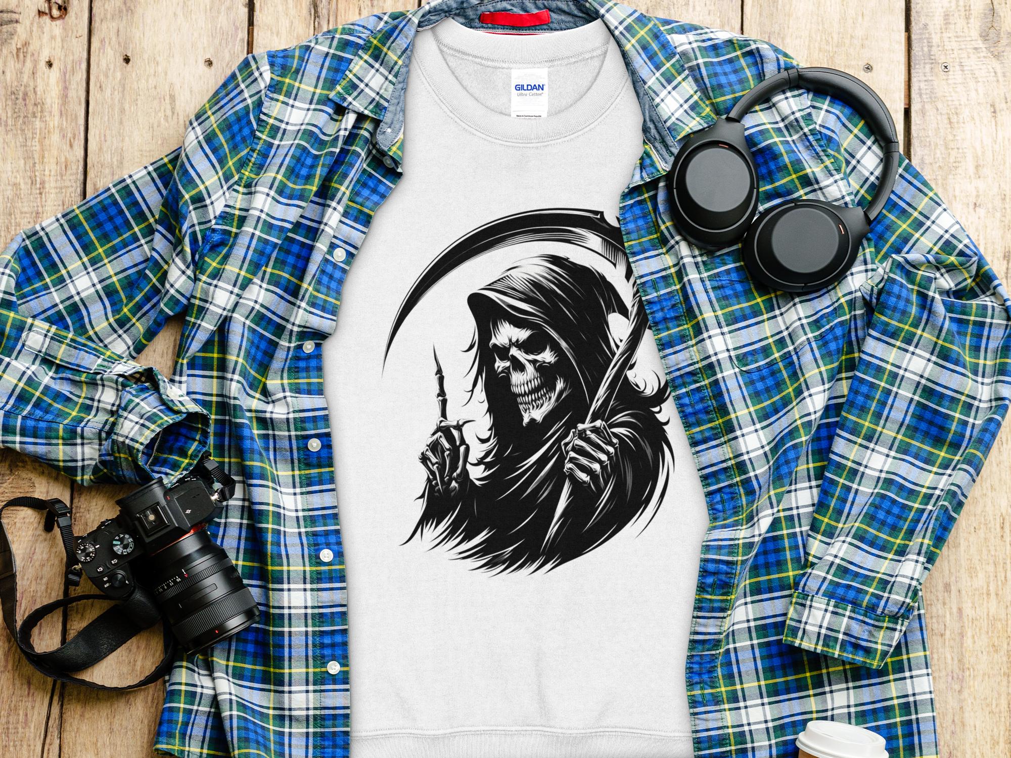 Grim Reaper - Black White Gildan Sweatshirt Commemorative Talisman Unisex Tee Graphic Design