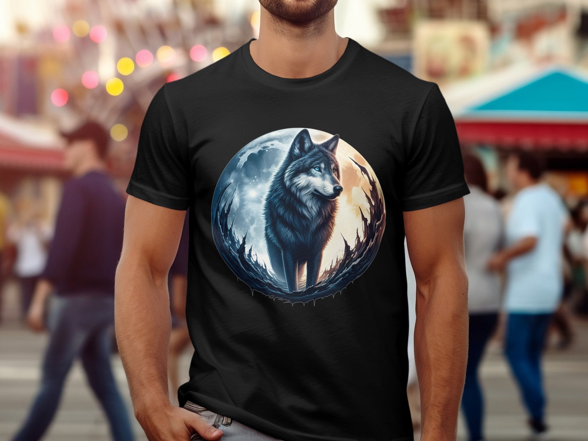 Moon Wolf - T-Shirt Realistic Full Colour Animal Talisman Unisex Mythology Tee Gildan Graphic Design