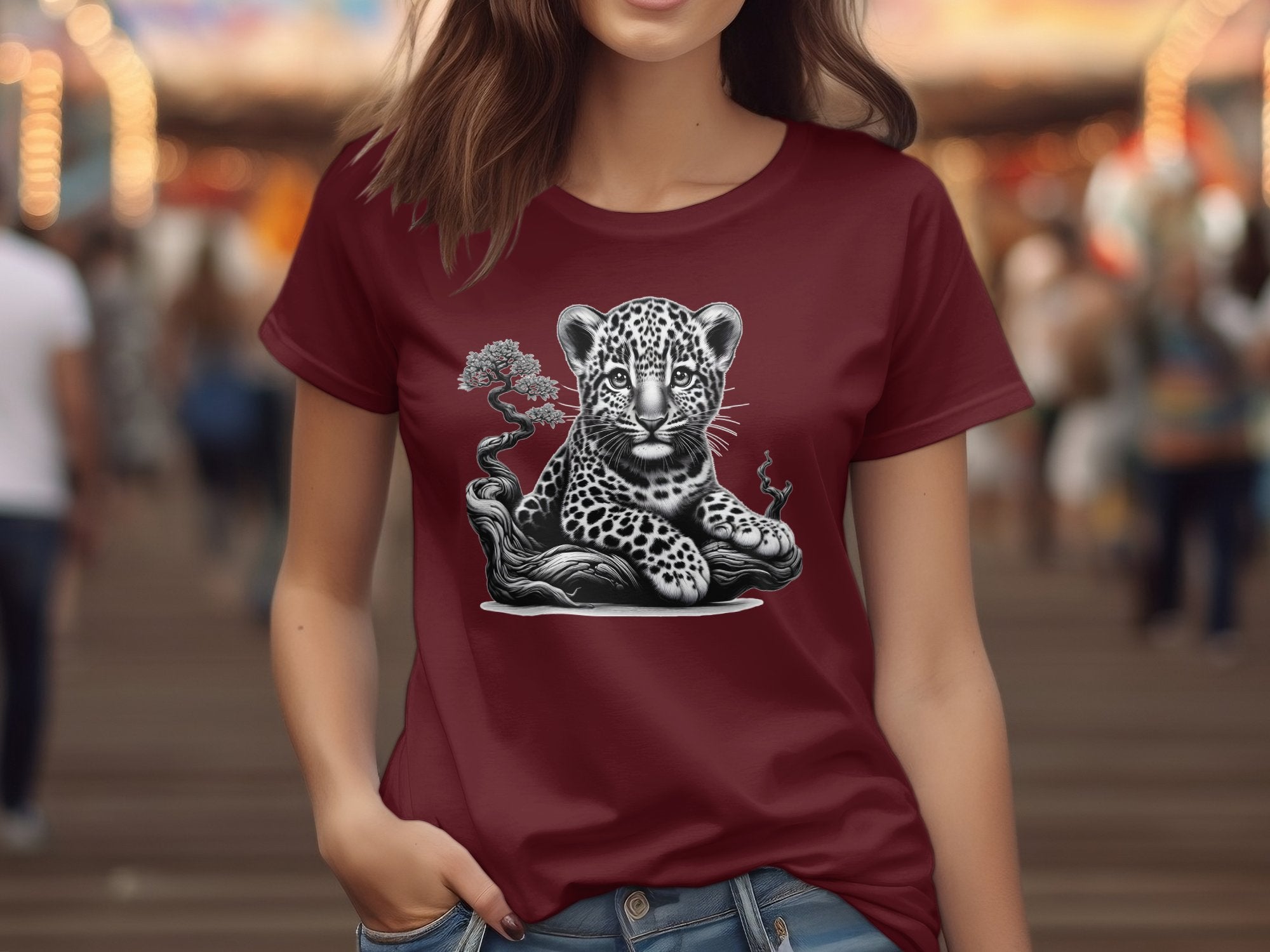 Leopard Bonsai - Coloured Gildan T-Shirt Realistic Animal Talisman Unisex Cute Tee Graphic Design