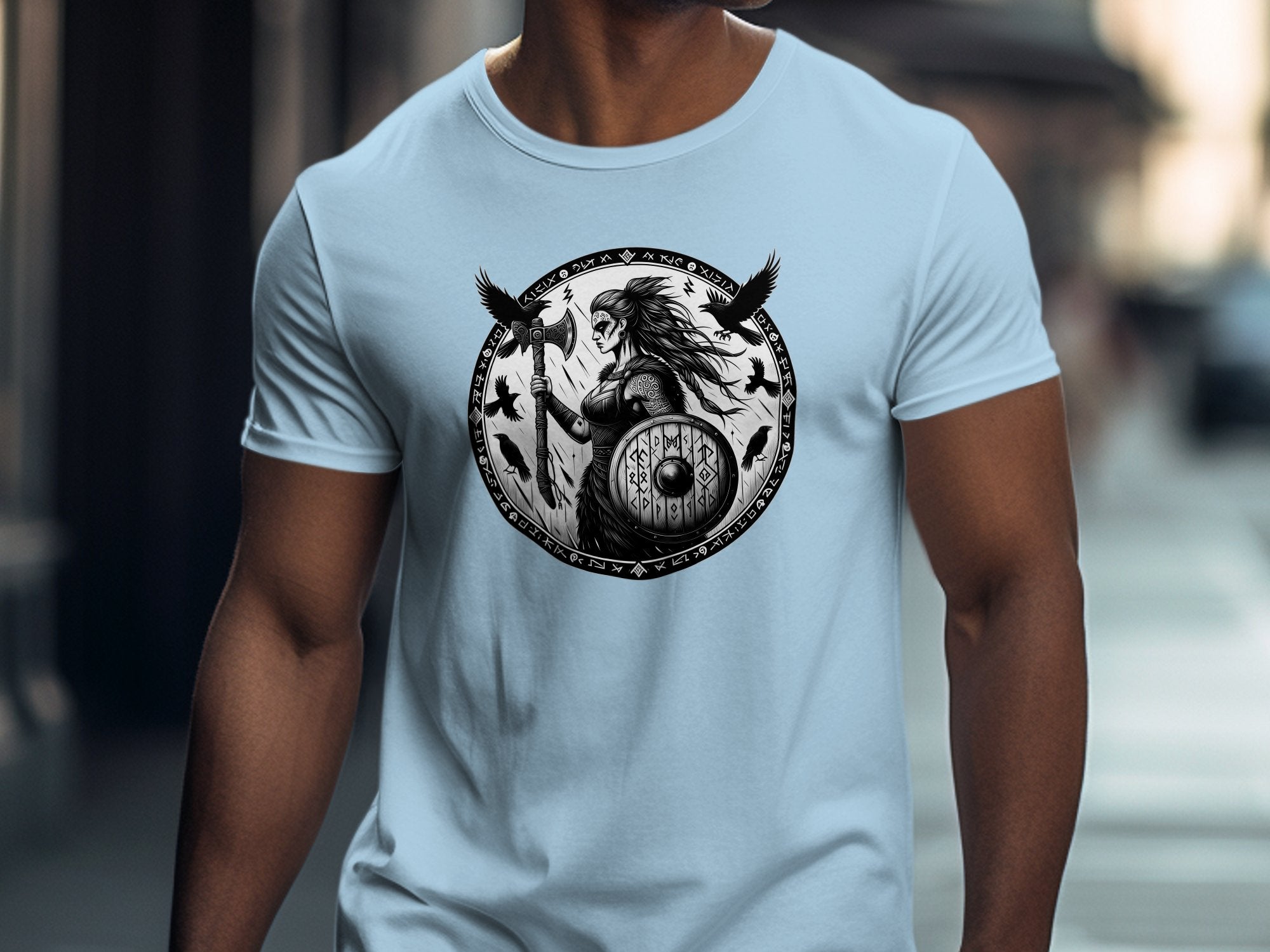 Viking Shield Maiden - Coloured Gildan T Shirt Realistic Norse Talisman Men Women Unisex Valhalla Tee Graphic Design