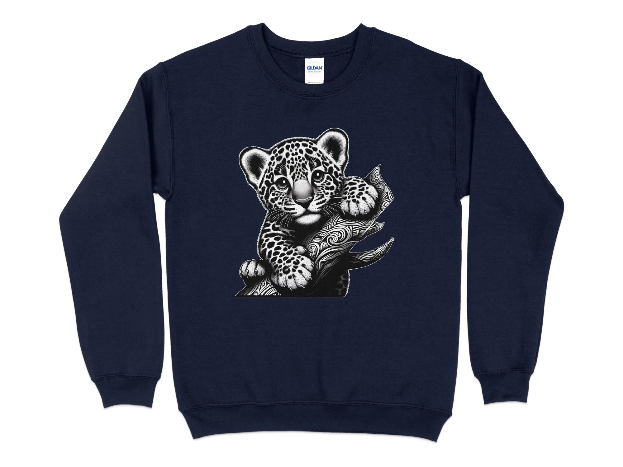 Leopard Bonsai - Coloured Gildan Sweatshirt Realistic Animal Talisman Unisex Cute Tee Graphic Design