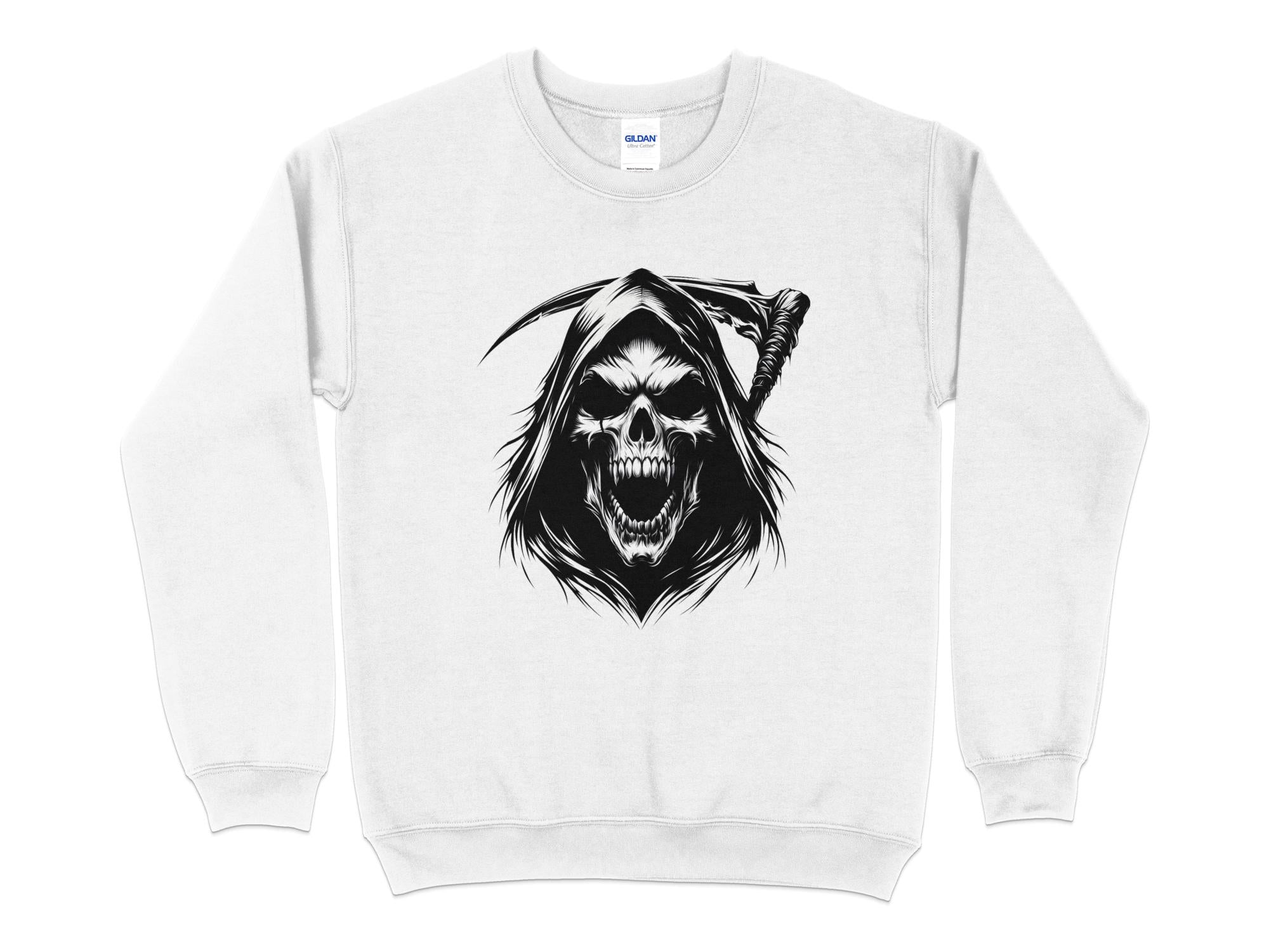 Grim Reaper - Black White Gildan Sweatshirt Commemorative Talisman Unisex Tee Graphic Design