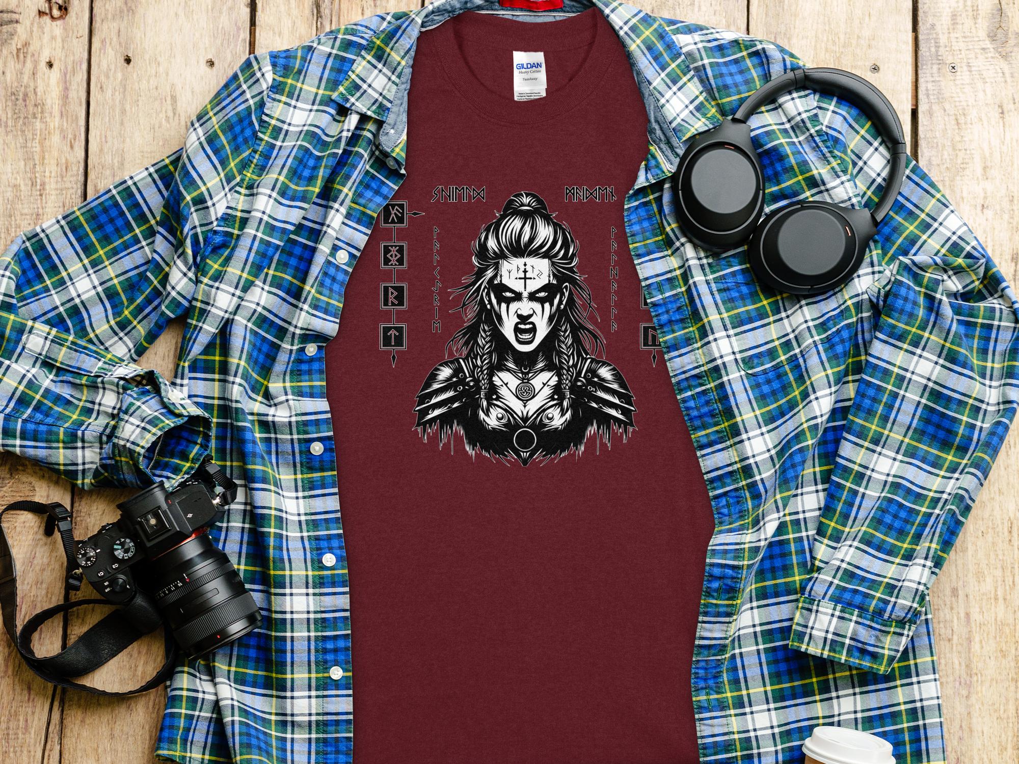 Viking Shield Maiden - Coloured Gildan T Shirt Realistic Norse Talisman Men Women Unisex Valhalla Tee Graphic Design