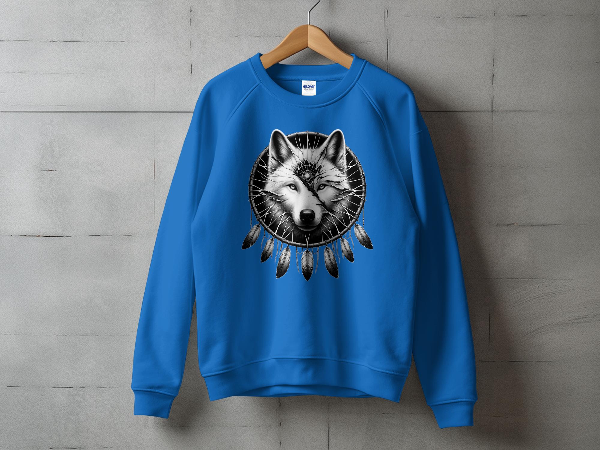 Dreamcatcher Wolf - Coloured Gildan Sweatshirt Realistic Native American Talisman Unisex Mythology Tee Graphic Design