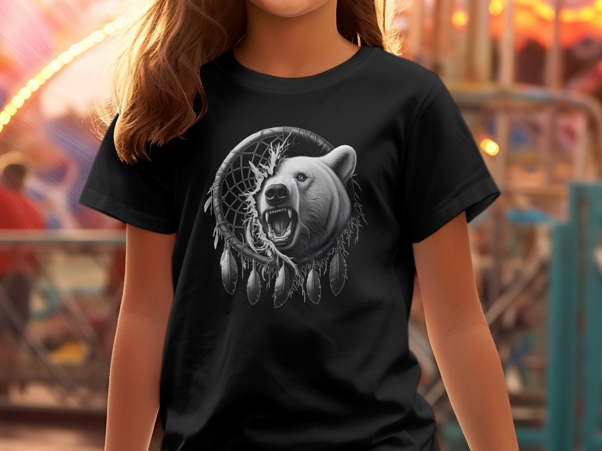 Dreamcatcher Bear - Coloured Gildan Kids T Shirt Realistic Native American Talisman Unisex Mythology Tee Graphic Design