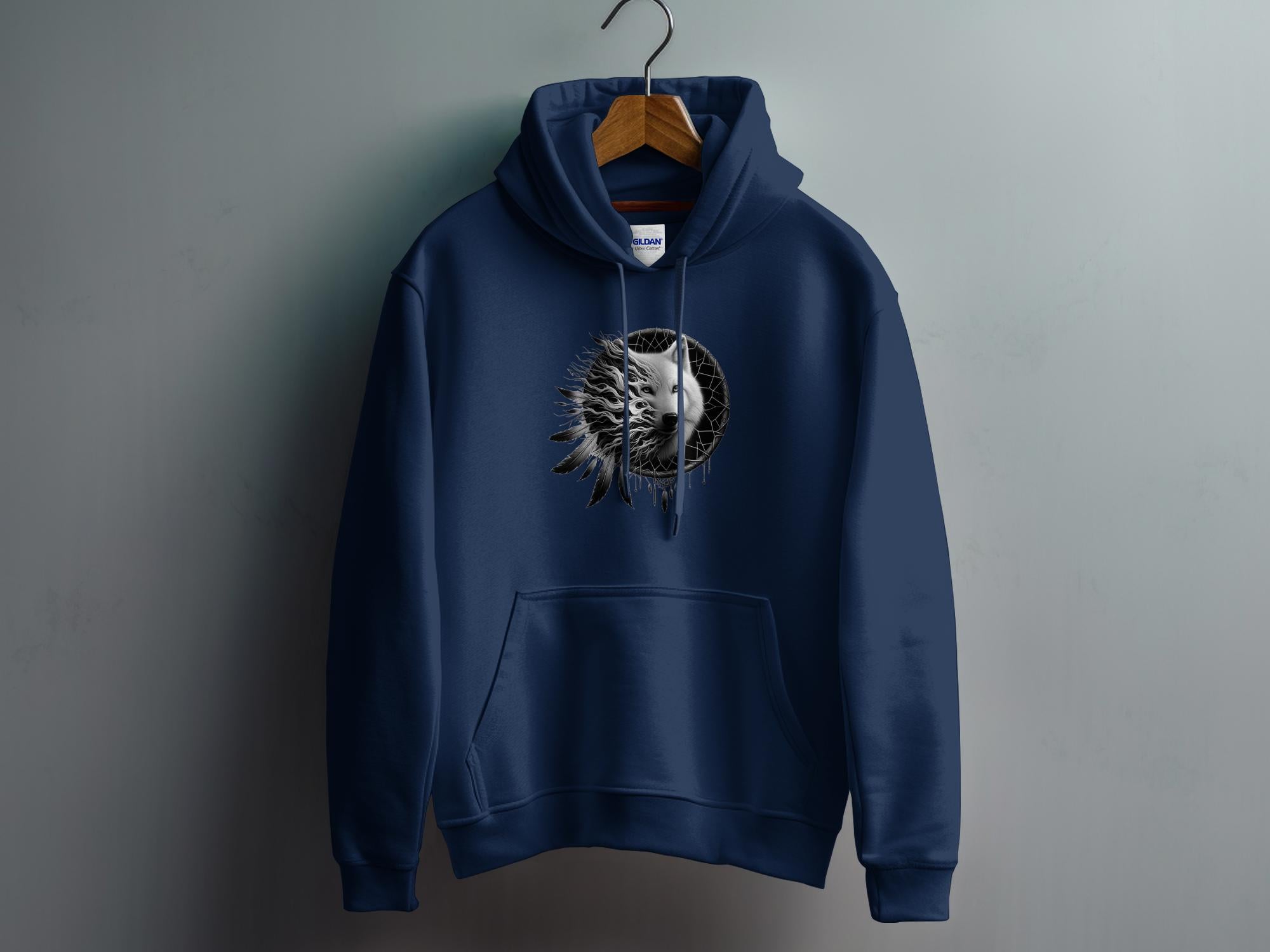 Dreamcatcher Wolf - Coloured Gildan Hoodie Realistic Native American Talisman Unisex Mythology Tee Graphic Design