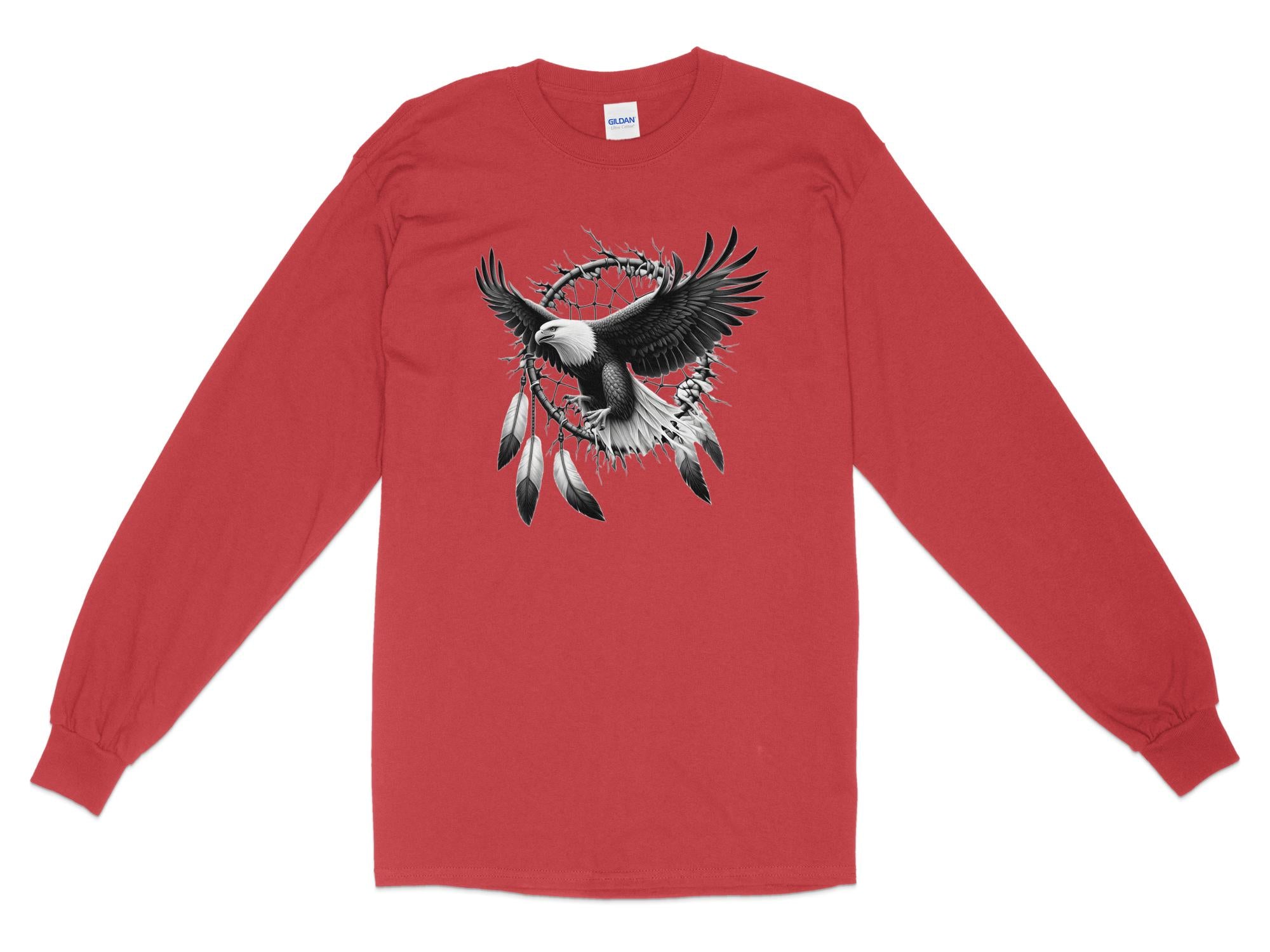 Dreamcatcher Eagle - Coloured Gildan Long Sleeve Realistic Native American Talisman Unisex Mythology Tee Graphic Design