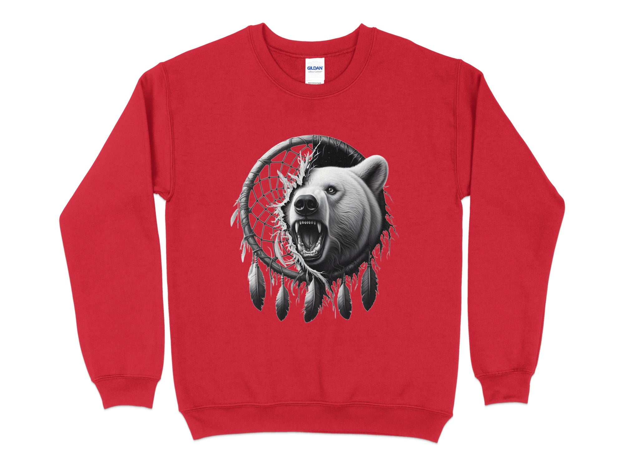 Dreamcatcher Bear - Coloured Gildan Sweatshirt Realistic Native American Talisman Unisex Mythology Tee Graphic Design