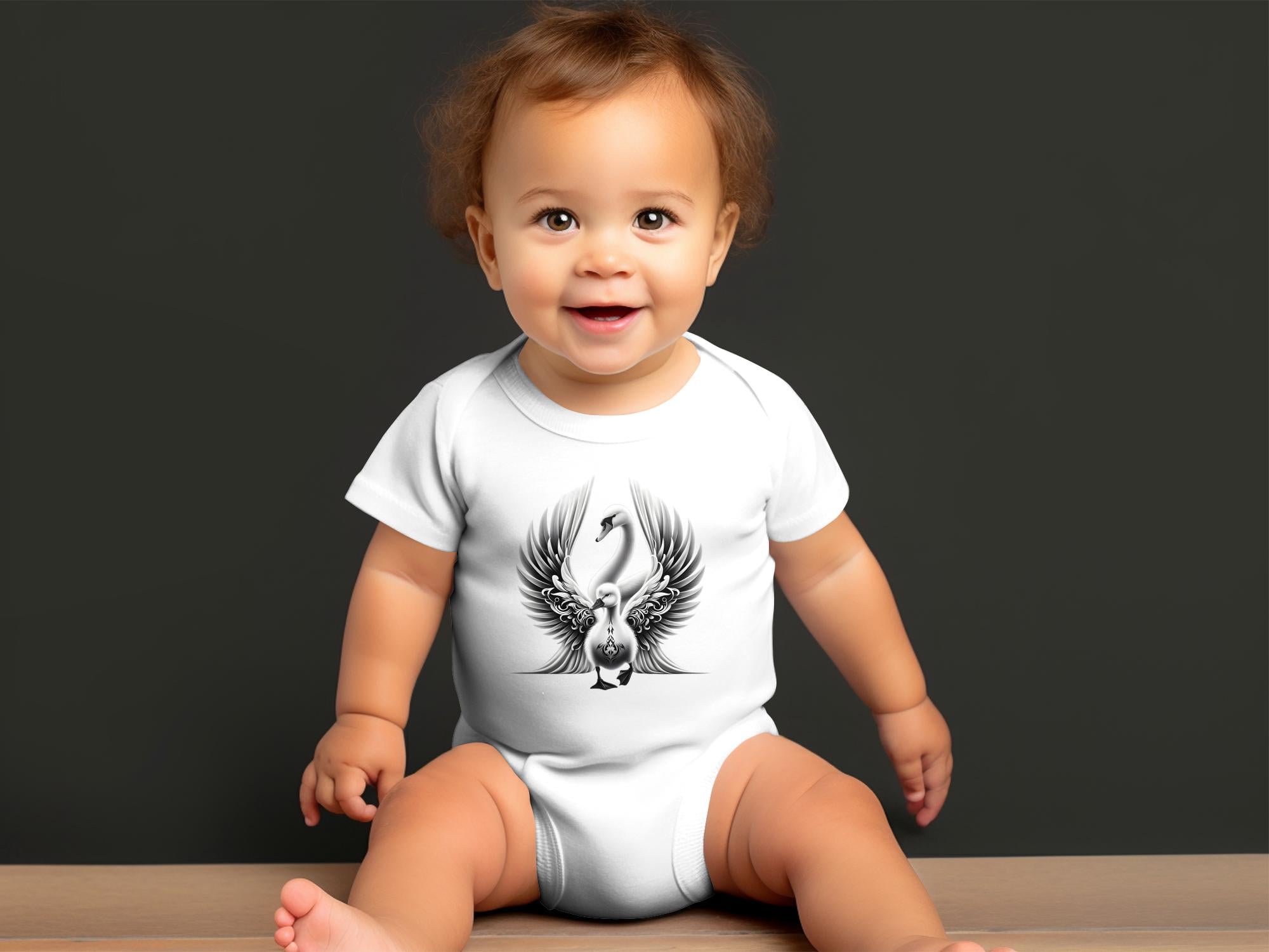 Swan & Cygnet- Black White Toddler Bodysuit Realistic Family Talisman Unisex Tee Graphic Design