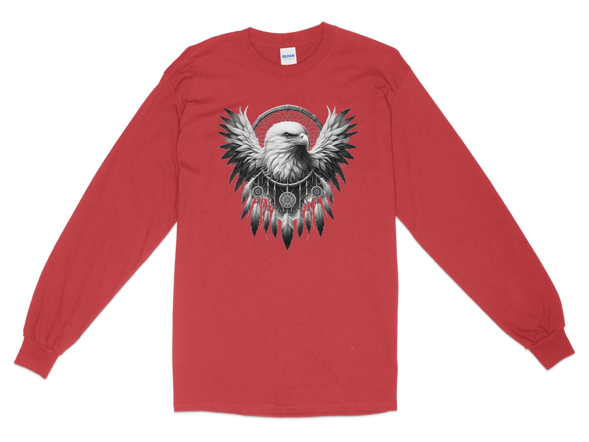 Dreamcatcher Eagle - Coloured Gildan Long Sleeve Realistic Native American Talisman Unisex Mythology Tee Graphic Design