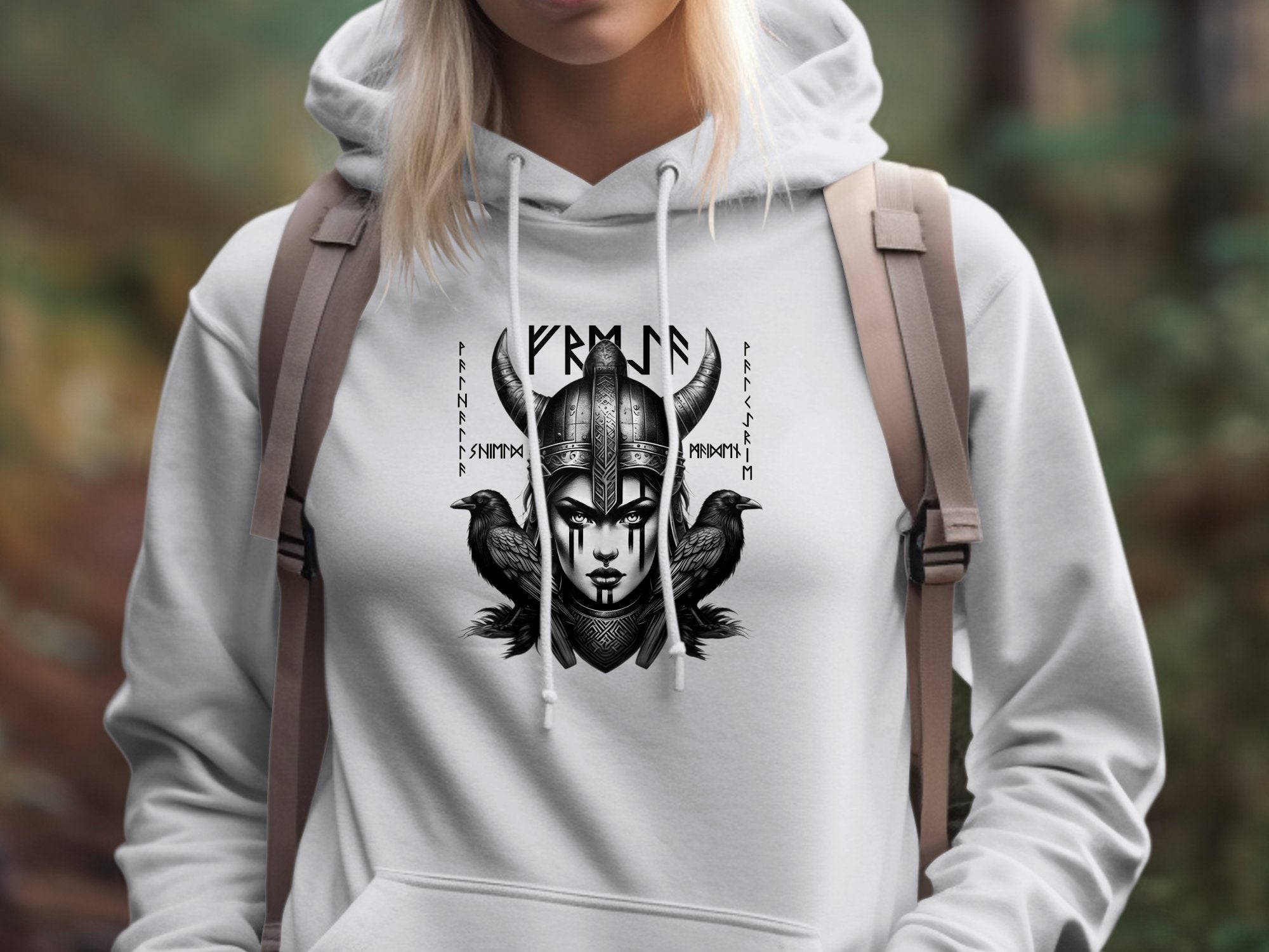 Viking Shield Maiden - Coloured Gildan Hoodie Realistic Norse Talisman Men Women Unisex Valhalla Tee Graphic Design