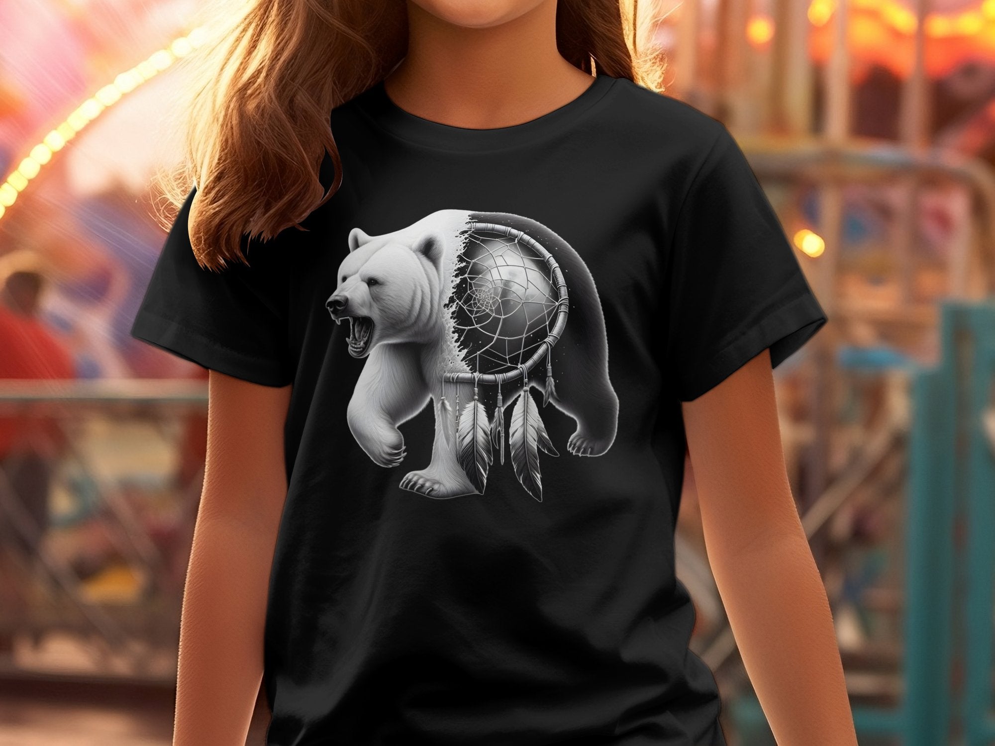 Dreamcatcher Bear - Coloured Gildan Kids T Shirt Realistic Native American Talisman Unisex Mythology Tee Graphic Design