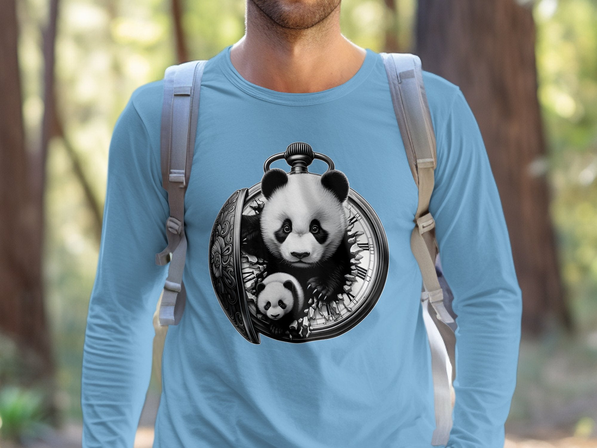 Panda - Coloured Gildan Long Sleeve Realistic Animal Talisman Unisex Cute Tee Graphic Design