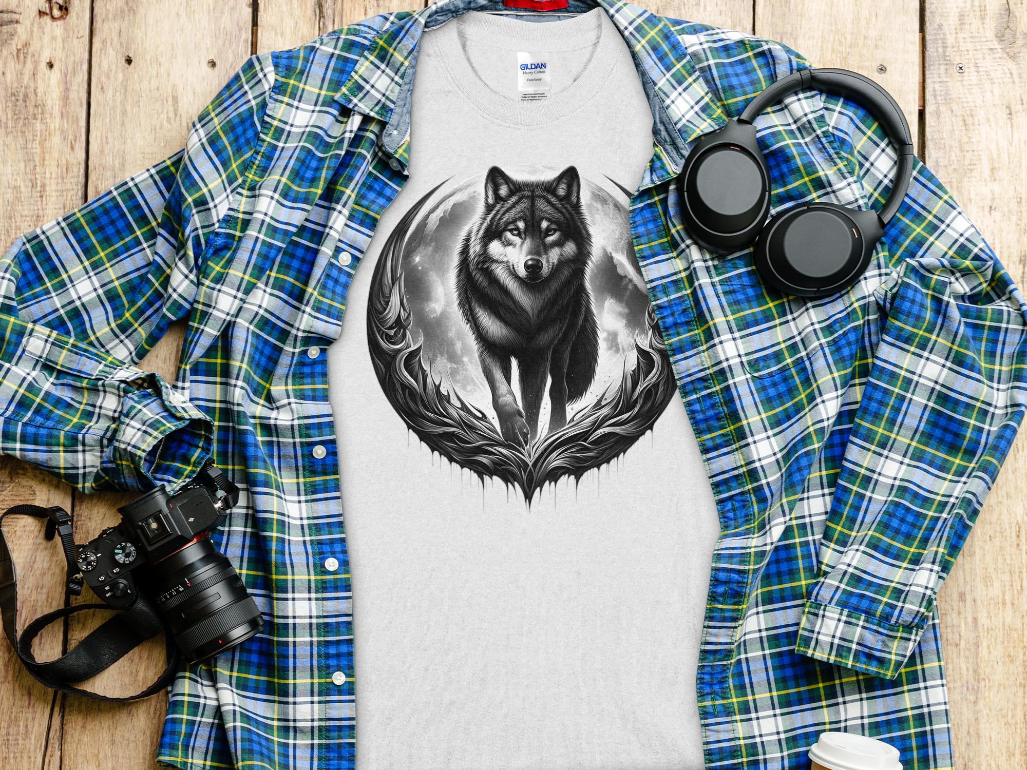 Moon Wolf - Coloured Gildan T-Shirt Realistic Animal Talisman Unisex Mythology Tee Graphic Design