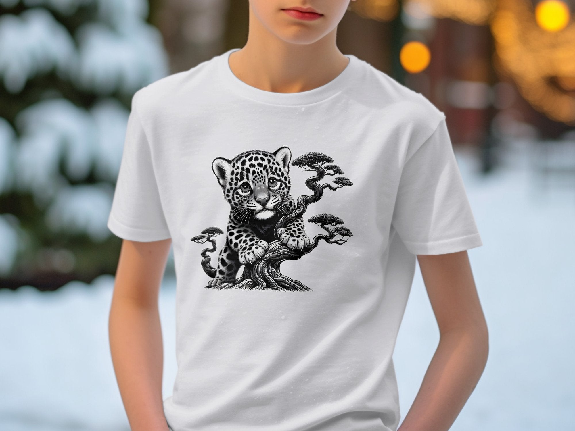 Leopard Bonsai - Coloured Gildan Kids T-Shirt Realistic Animal Talisman Unisex Cute Tee Graphic Design