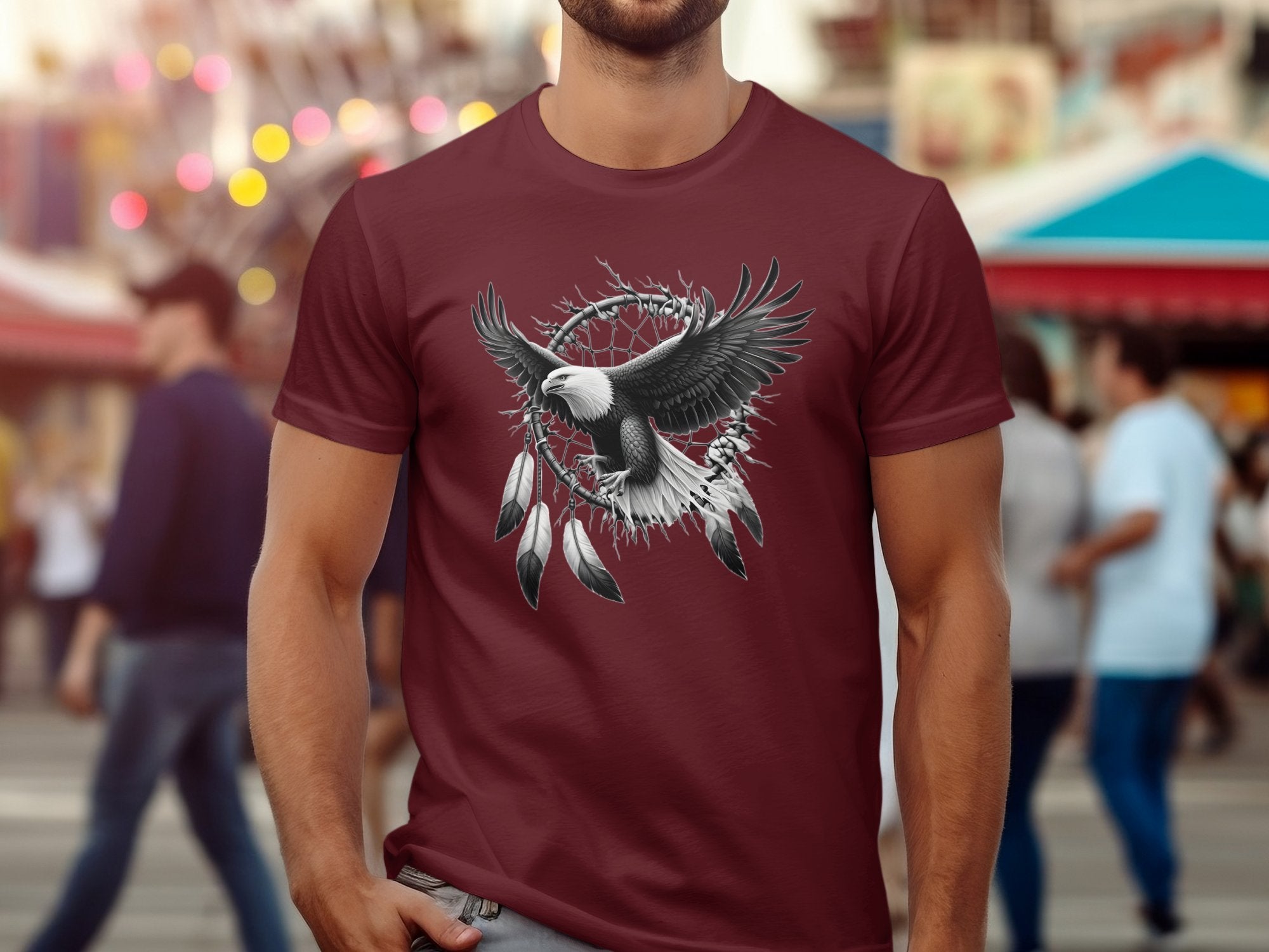 Dreamcatcher Eagle - Coloured Gildan T-Shirt Realistic Native American Talisman Unisex Mythology Tee Graphic Design