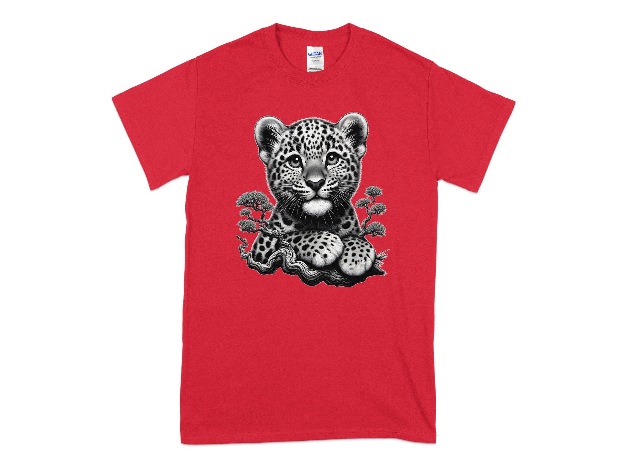 Leopard Bonsai - Coloured Gildan T-Shirt Realistic Animal Talisman Unisex Cute Tee Graphic Design