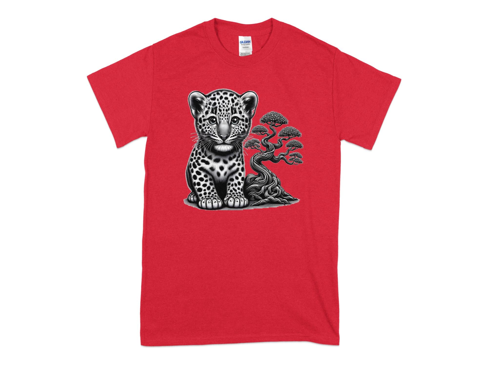 Leopard Bonsai - Coloured Gildan T-Shirt Realistic Animal Talisman Unisex Cute Tee Graphic Design