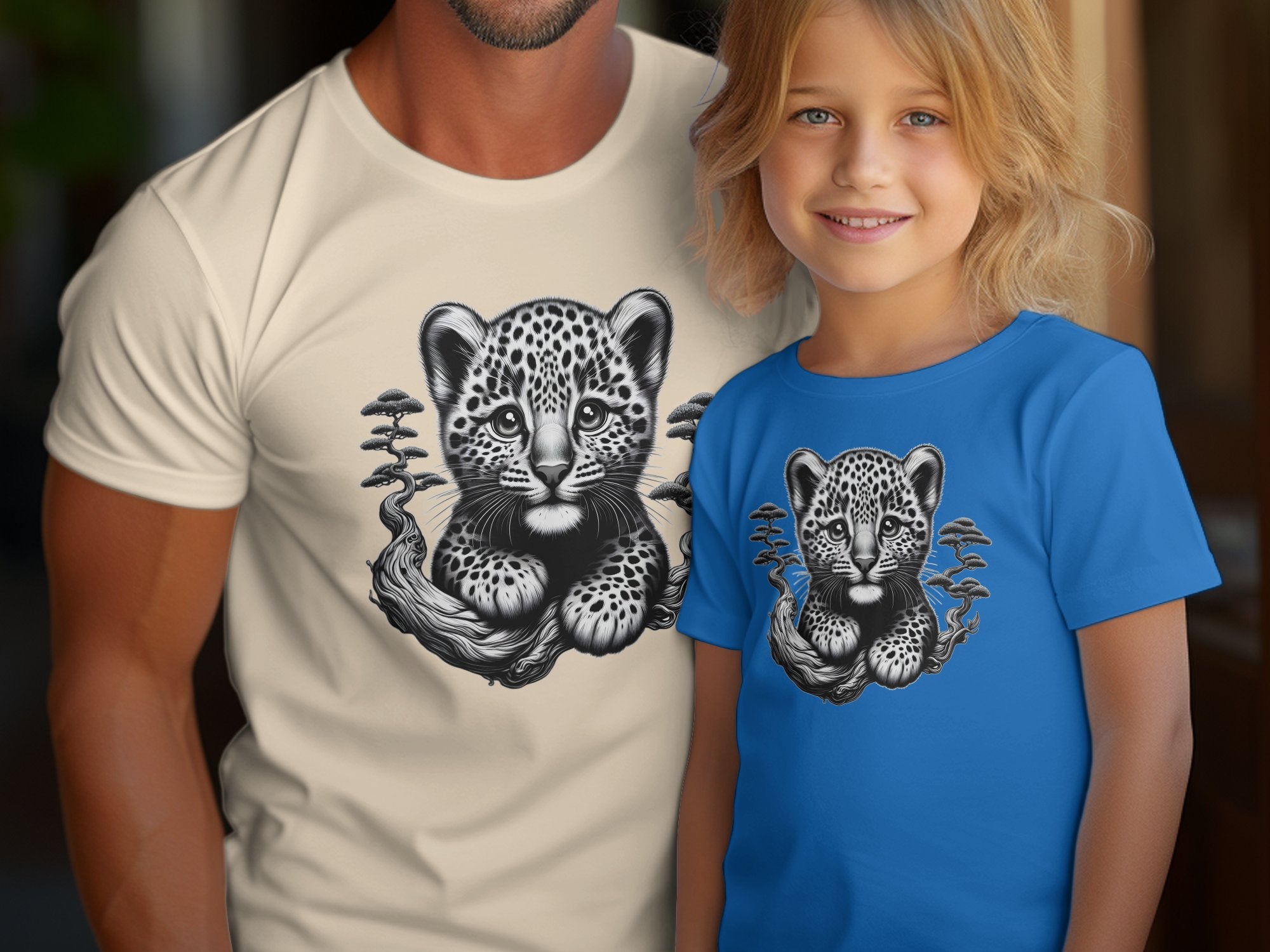 Leopard Bonsai - Coloured Gildan Kids T-Shirt Realistic Animal Talisman Unisex Cute Tee Graphic Design