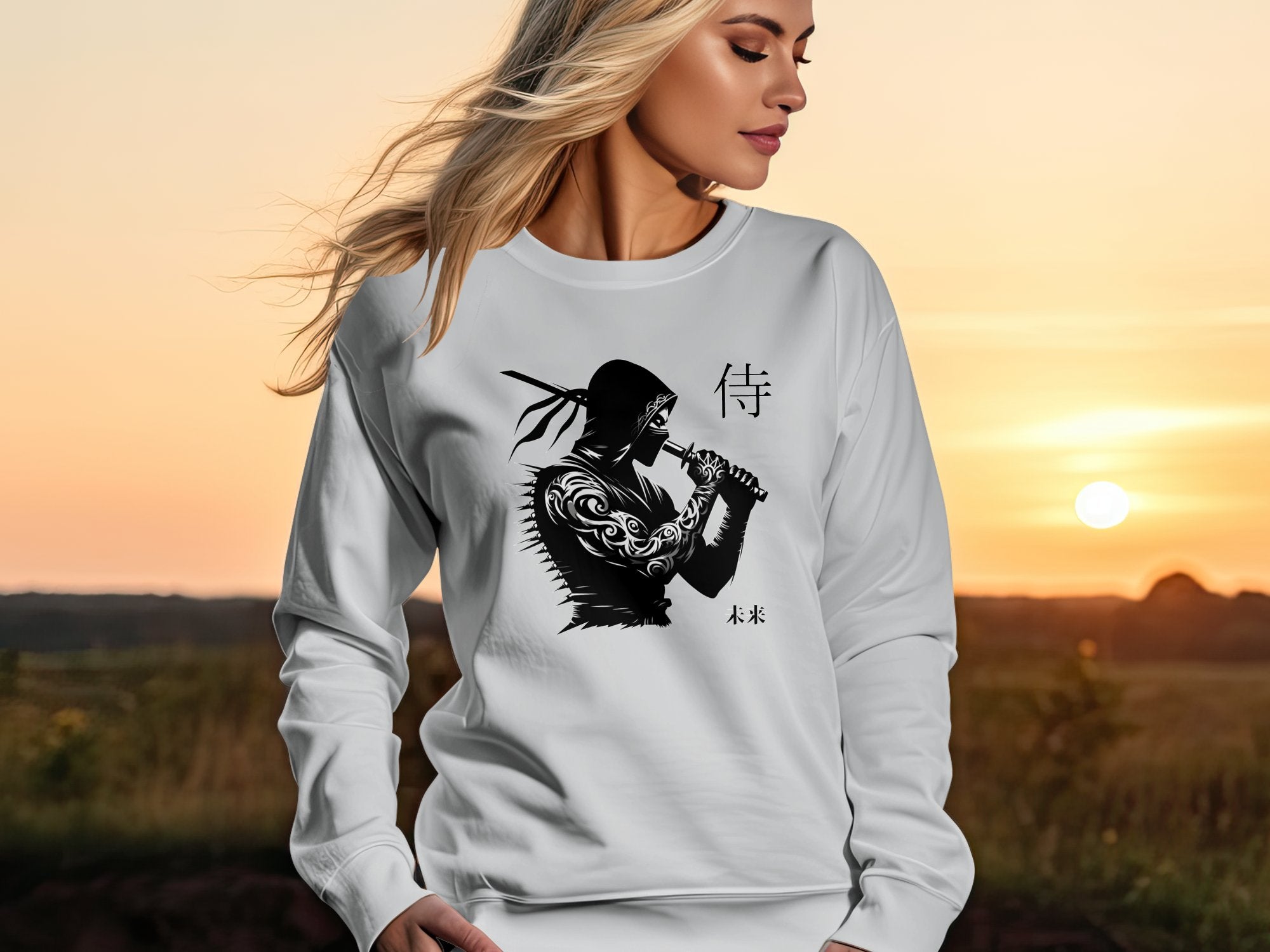 Samurai Ninja - Coloured Gildan Sweatshirt Japanese Talisman Unisex Cultural Symbolic Graphic Design