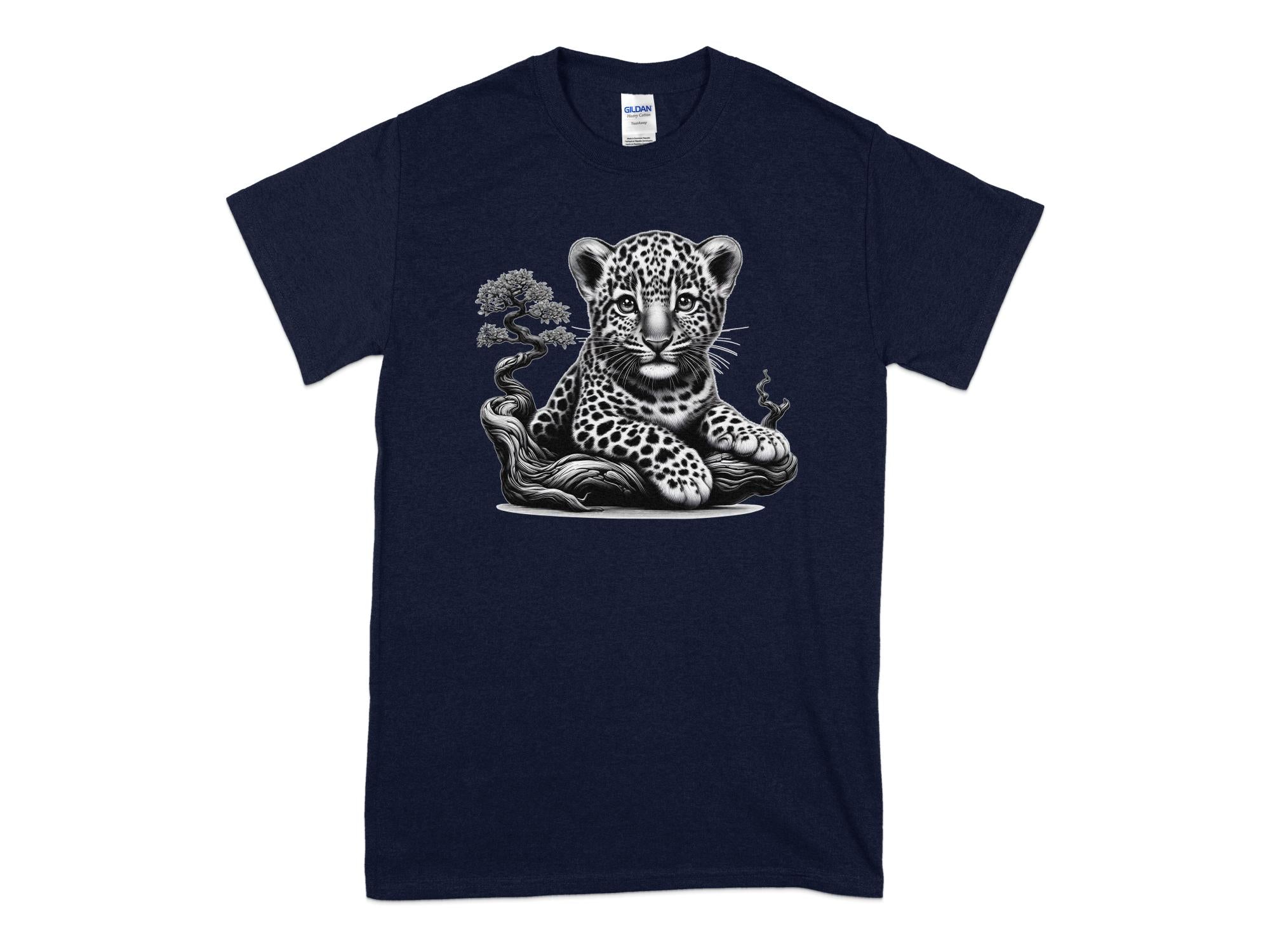 Leopard Bonsai - Coloured Gildan T-Shirt Realistic Animal Talisman Unisex Cute Tee Graphic Design