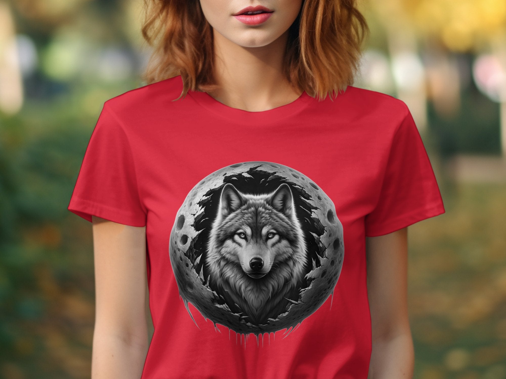 Moon Wolf - Coloured Gildan T-Shirt Realistic Animal Talisman Unisex Mythology Tee Graphic Design