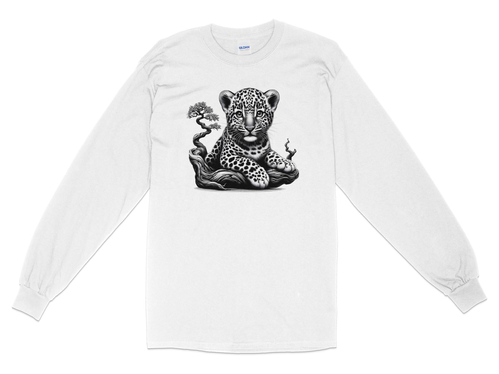 Leopard Bonsai - Coloured Gildan Long Sleeve Realistic Animal Talisman Unisex Cute Tee Graphic Design