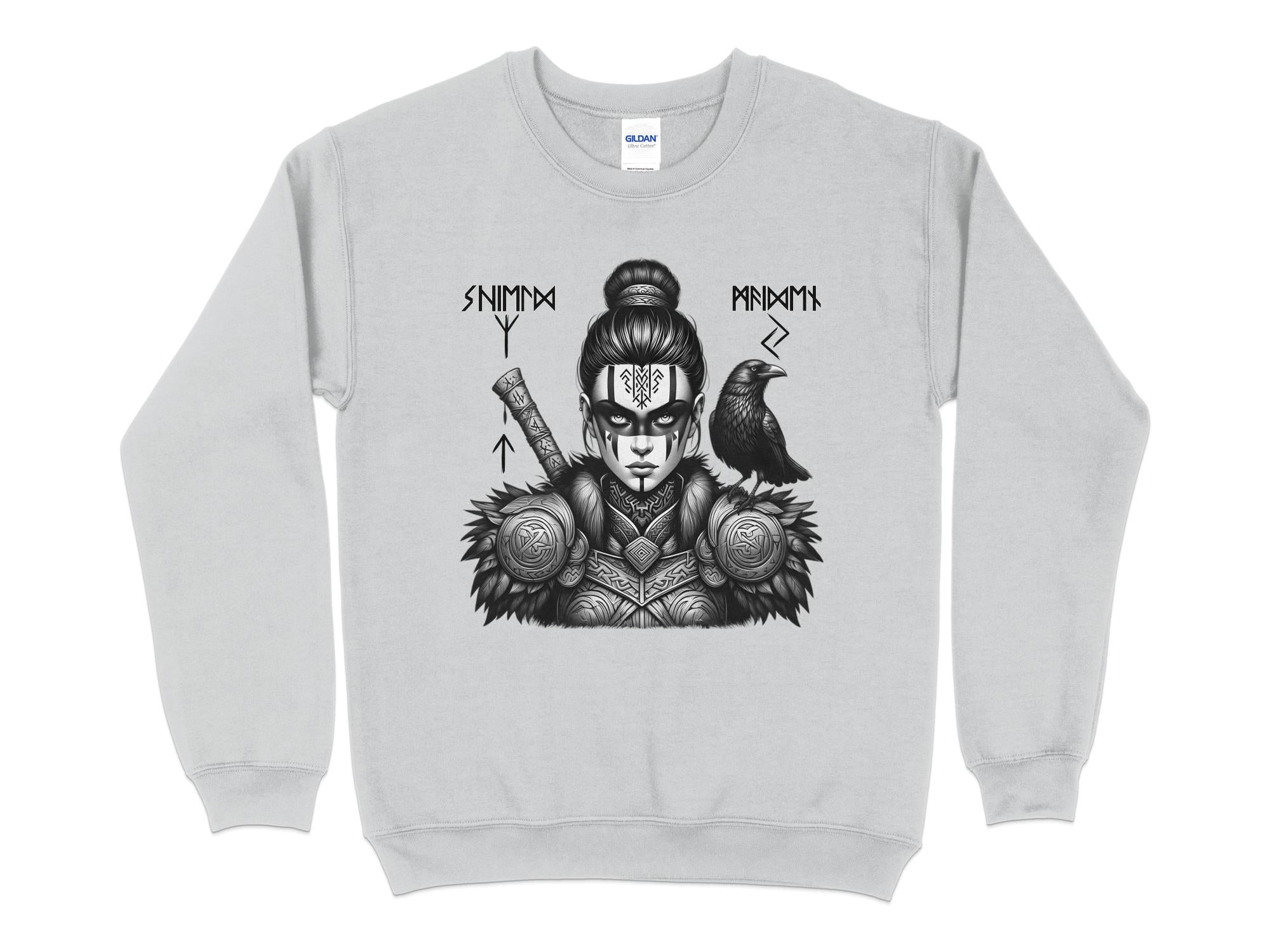 Viking Shield Maiden - Coloured Gildan Sweatshirt Realistic Norse Talisman Men Women Unisex Valhalla Tee Graphic Design