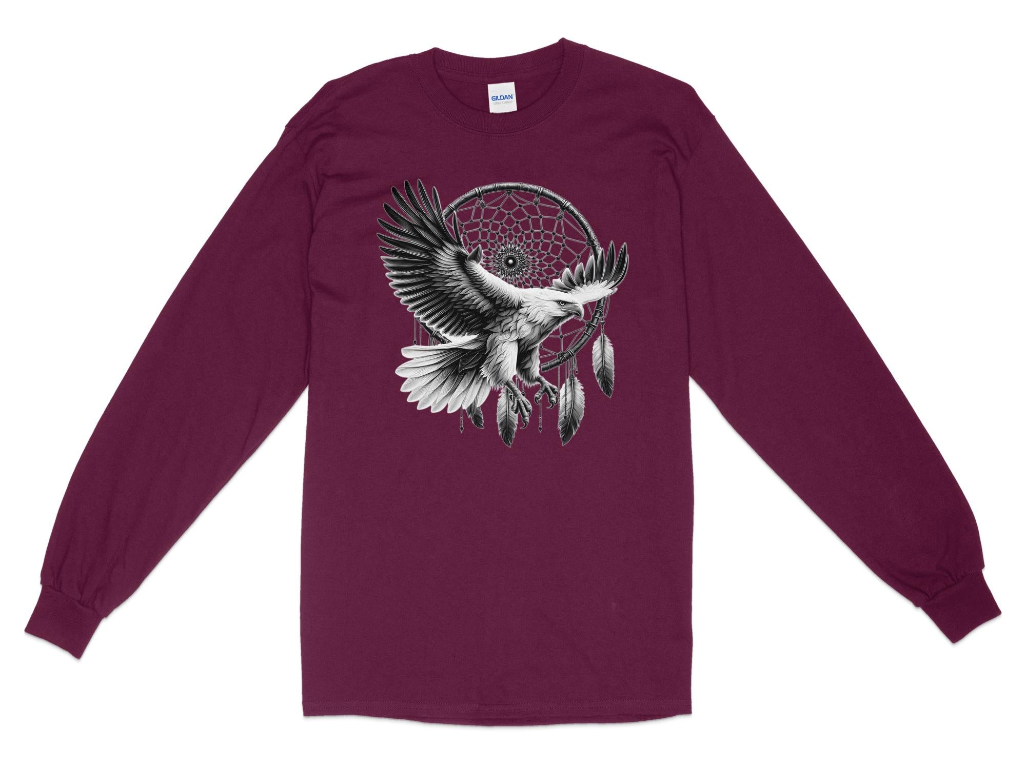 Dreamcatcher Eagle - Coloured Gildan Long Sleeve Realistic Native American Talisman Unisex Mythology Tee Graphic Design