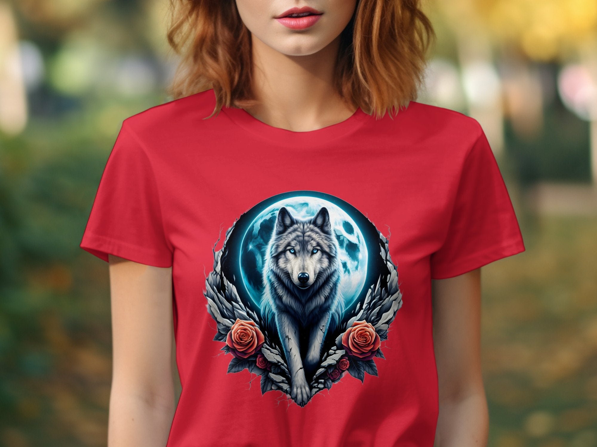 Moon Wolf - T-Shirt Realistic Full Colour Animal Talisman Unisex Mythology Tee Gildan Graphic Design