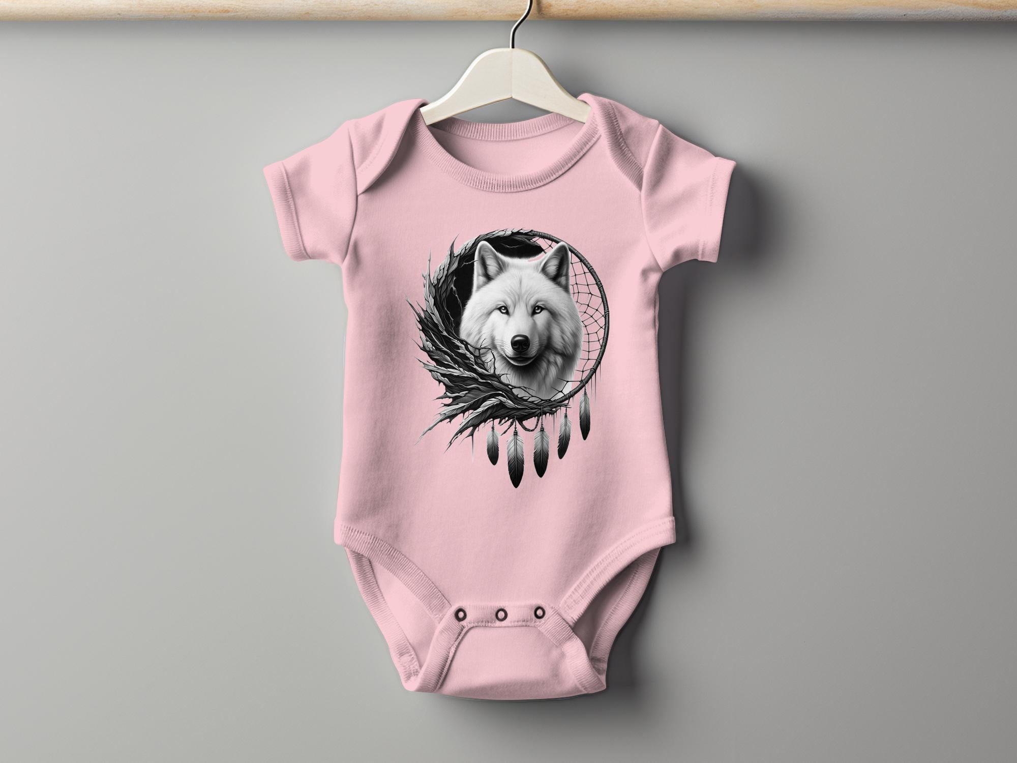 Dreamcatcher Wolf - Coloured Toddler Bodysuit Realistic Native American Talisman Unisex Mythology Tee Graphic Design