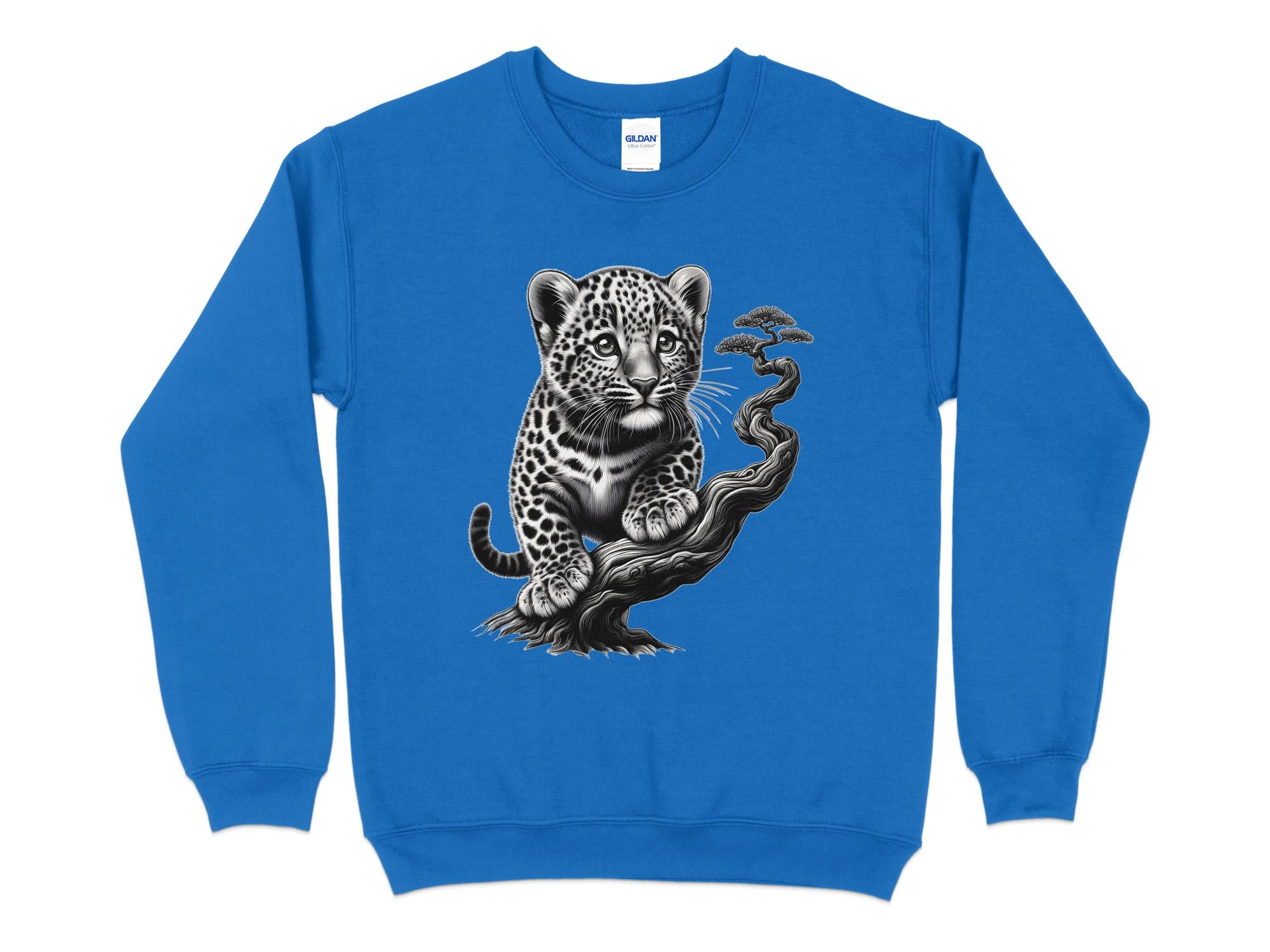 Leopard Bonsai - Coloured Gildan Sweatshirt Realistic Animal Talisman Unisex Cute Tee Graphic Design