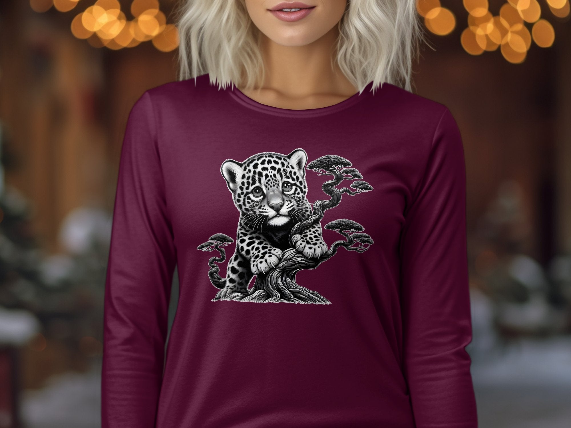 Leopard Bonsai - Coloured Gildan Long Sleeve Realistic Animal Talisman Unisex Cute Tee Graphic Design