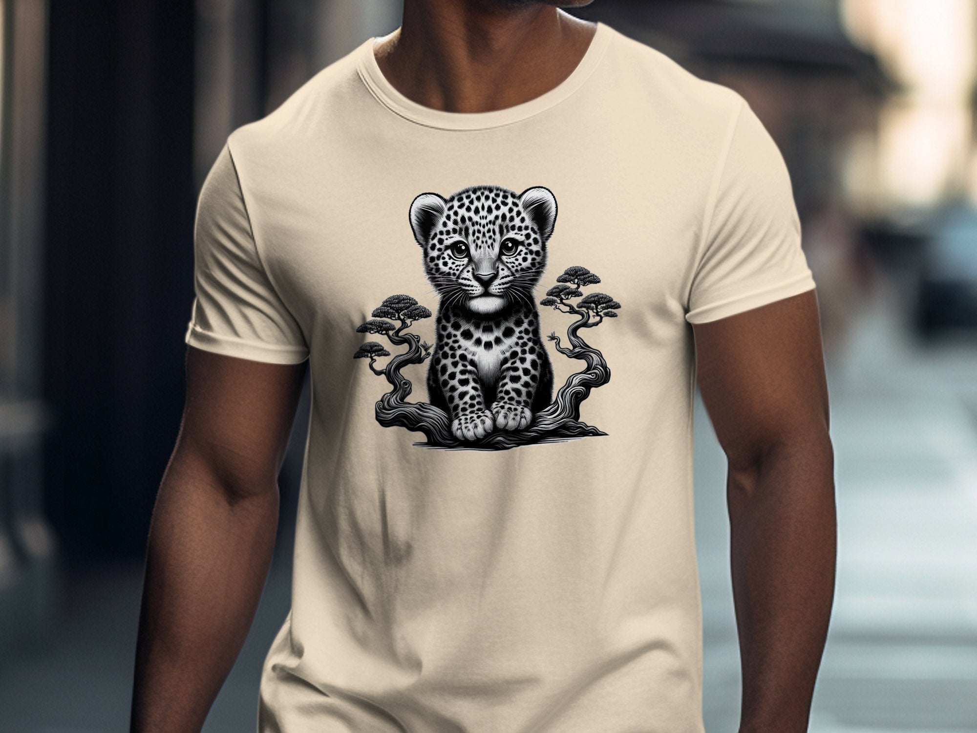 Leopard Bonsai - Coloured Gildan T-Shirt Realistic Animal Talisman Unisex Cute Tee Graphic Design